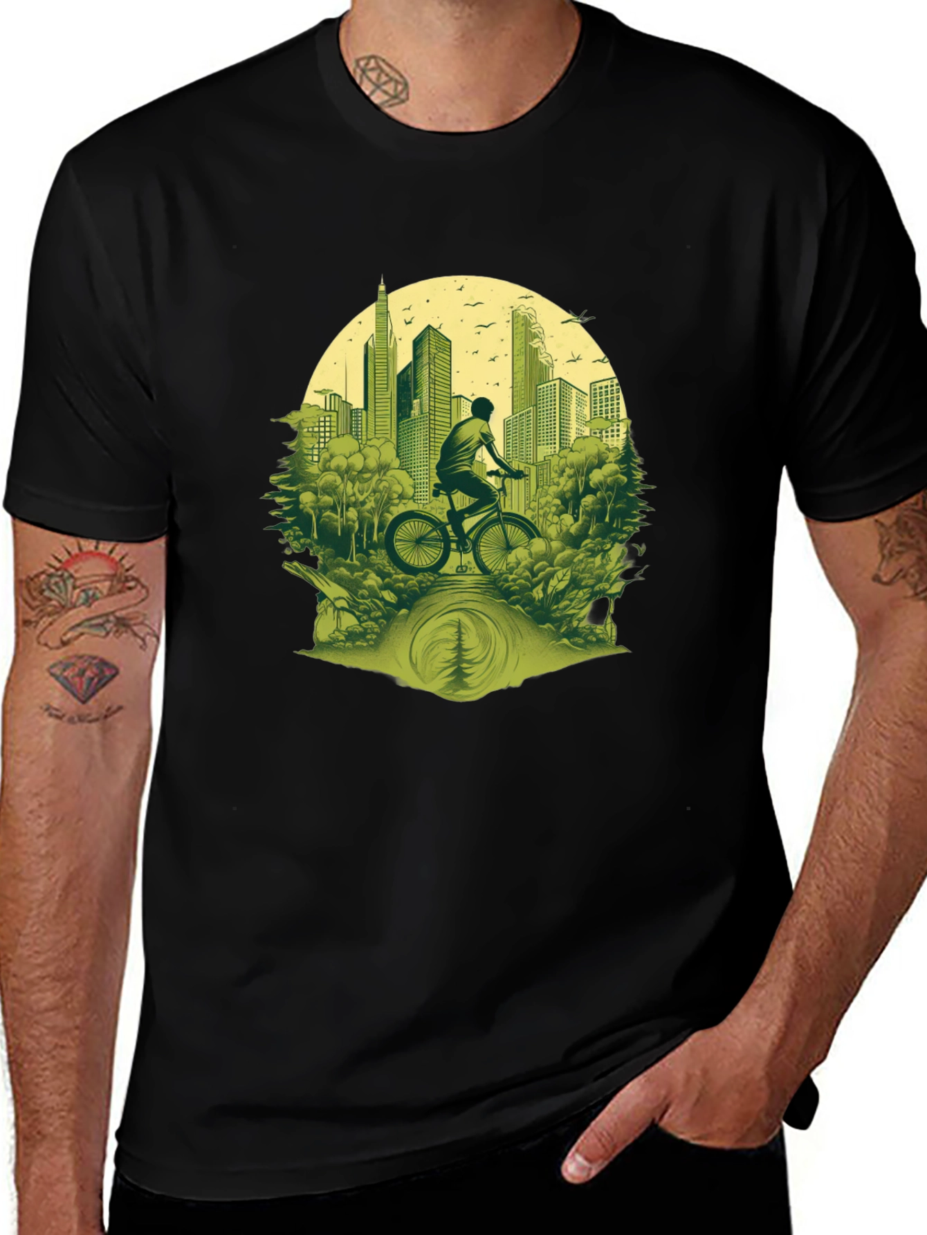 Cityscape Biker Graphic Tee - Nature Meets Urban Style
