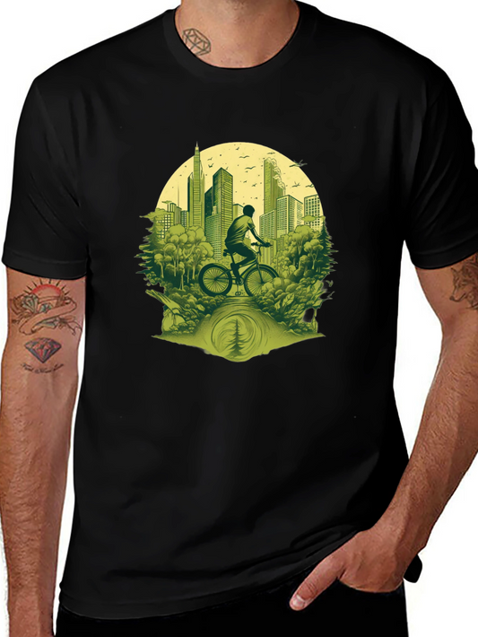 Cityscape Biker Graphic Tee - Nature Meets Urban Style