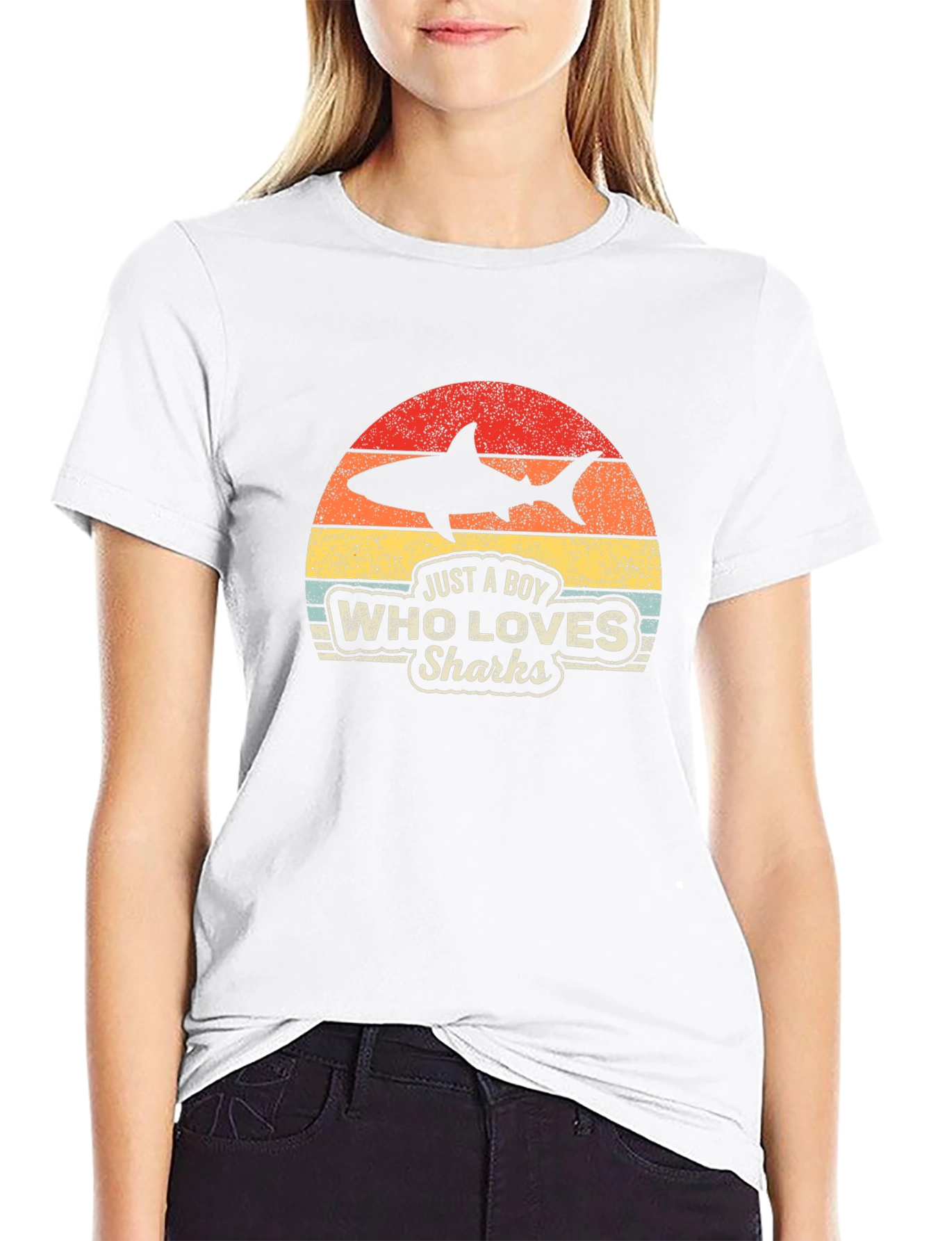 Boy Who Loves Sharks Black T-Shirt - Retro Style