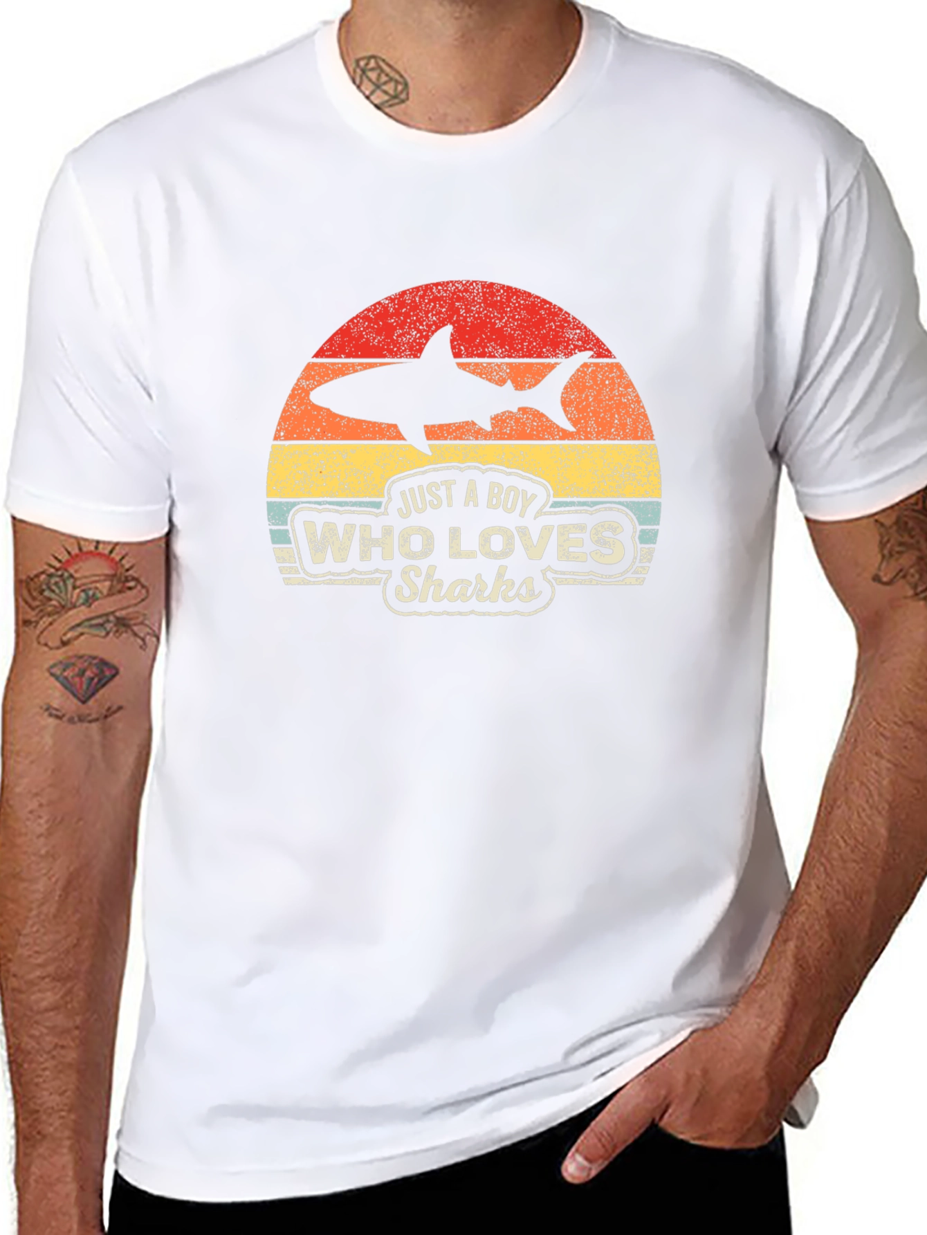 Boy Who Loves Sharks Black T-Shirt - Retro Style
