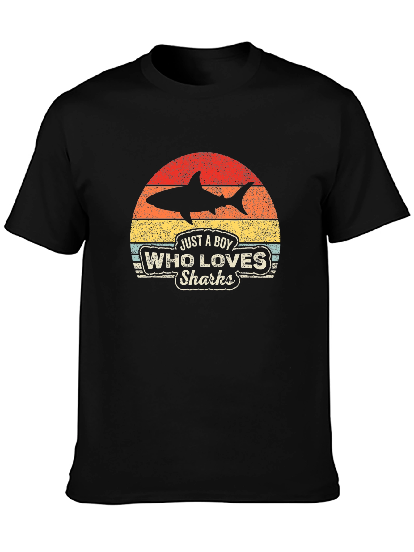 Boy Who Loves Sharks Black T-Shirt - Retro Style