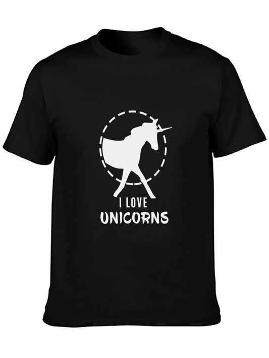I Love Unicorns Graphic Tee - Black Casual T-Shirt