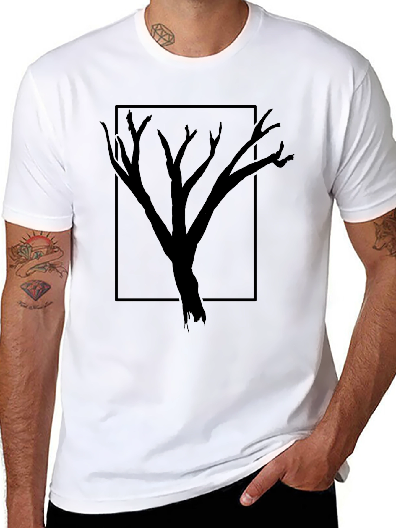 Modern Tree Graphic Tee - Black