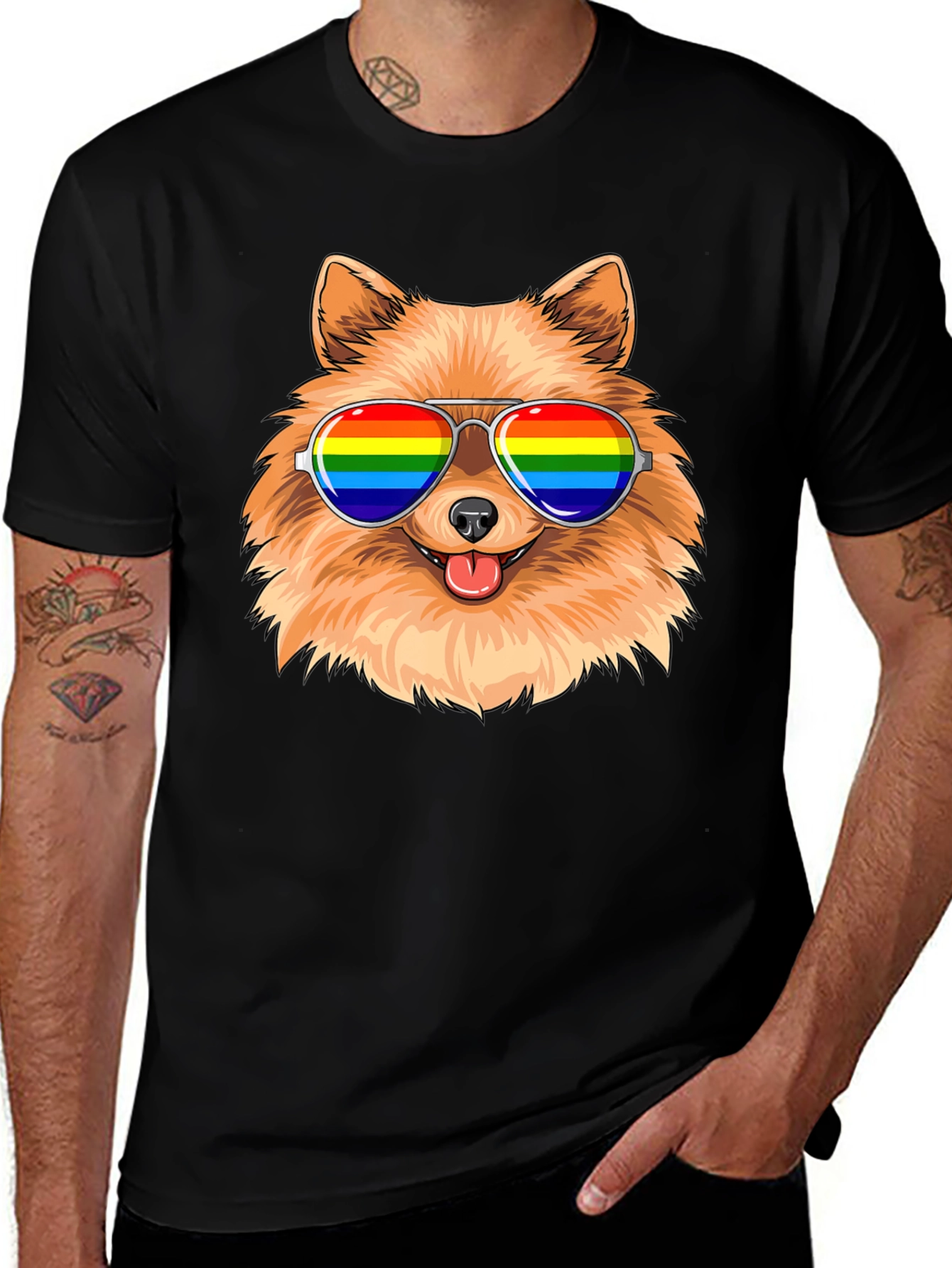 Pride Pomeranian Sunglasses T-Shirt – Colorful Dog Lover Tee