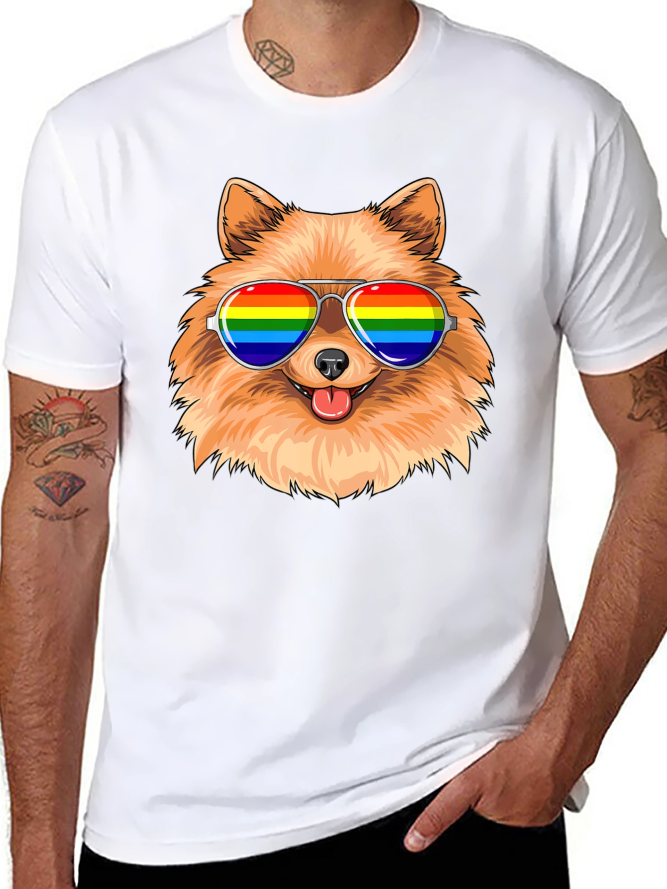 Pride Pomeranian Sunglasses T-Shirt – Colorful Dog Lover Tee