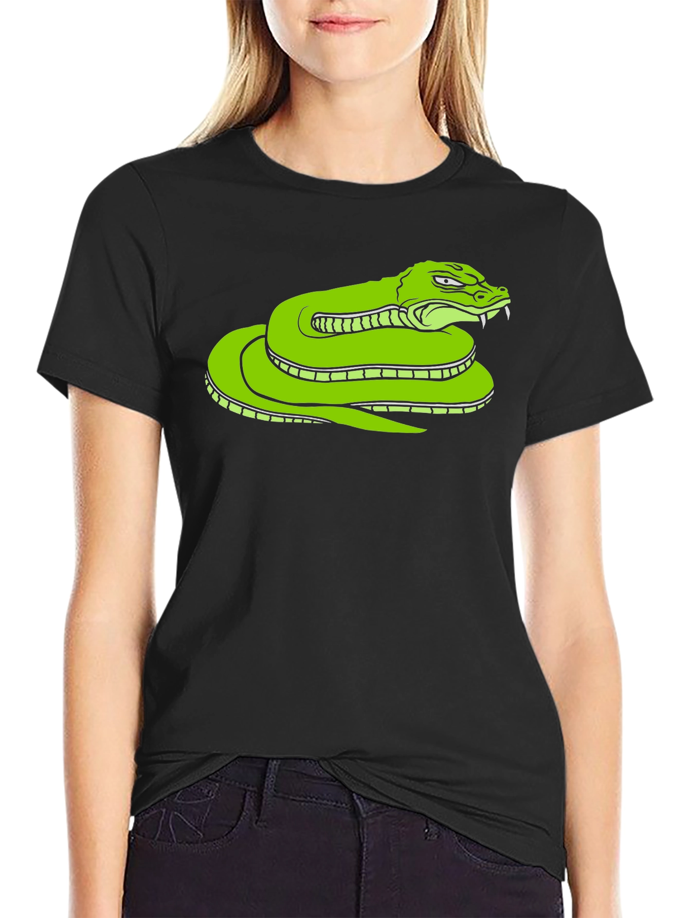 Snake Graphic Tee - Bold Green Serpent Design