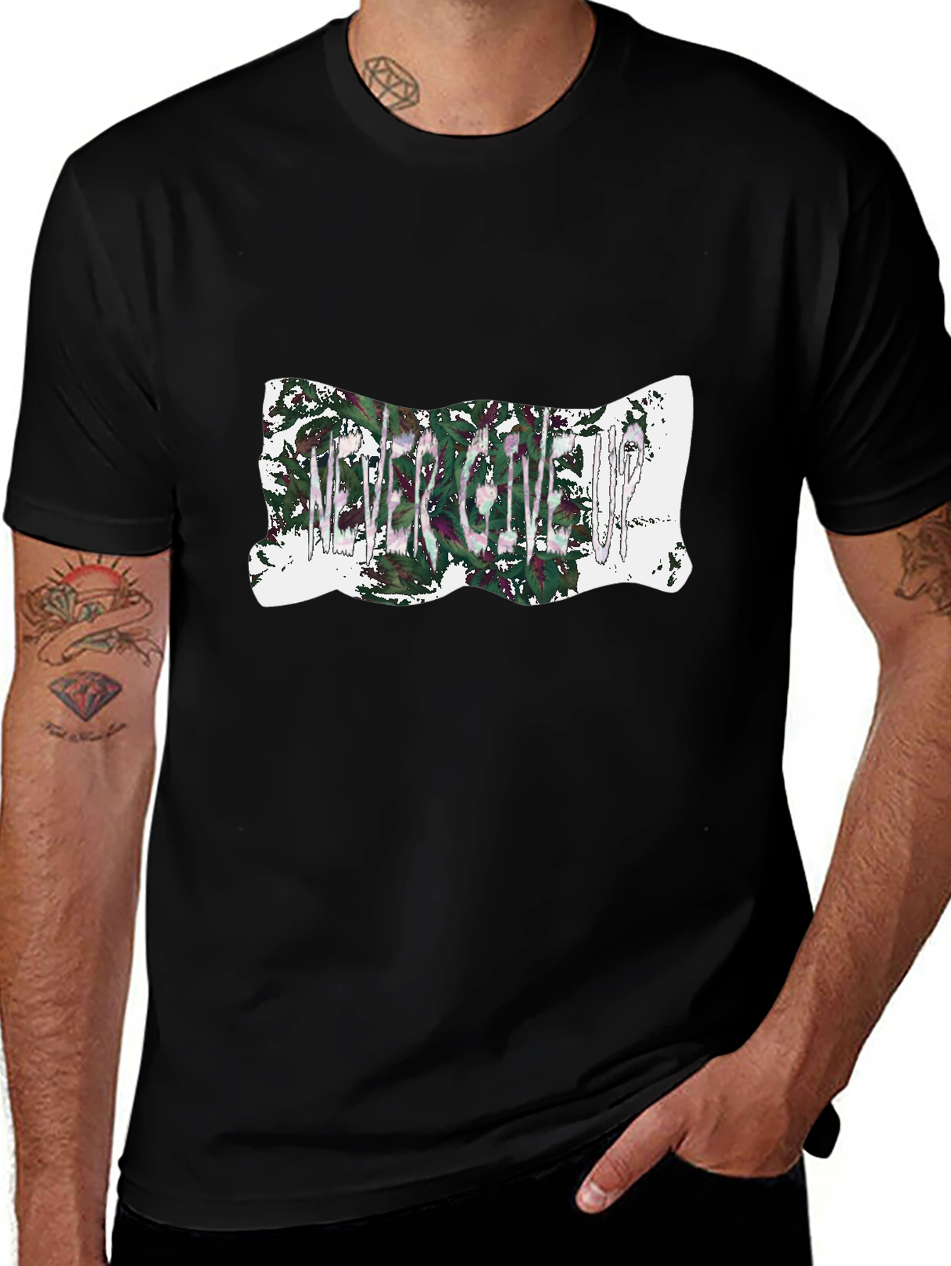 Never Give Up Graphic Tee - Mens Black T-Shirt