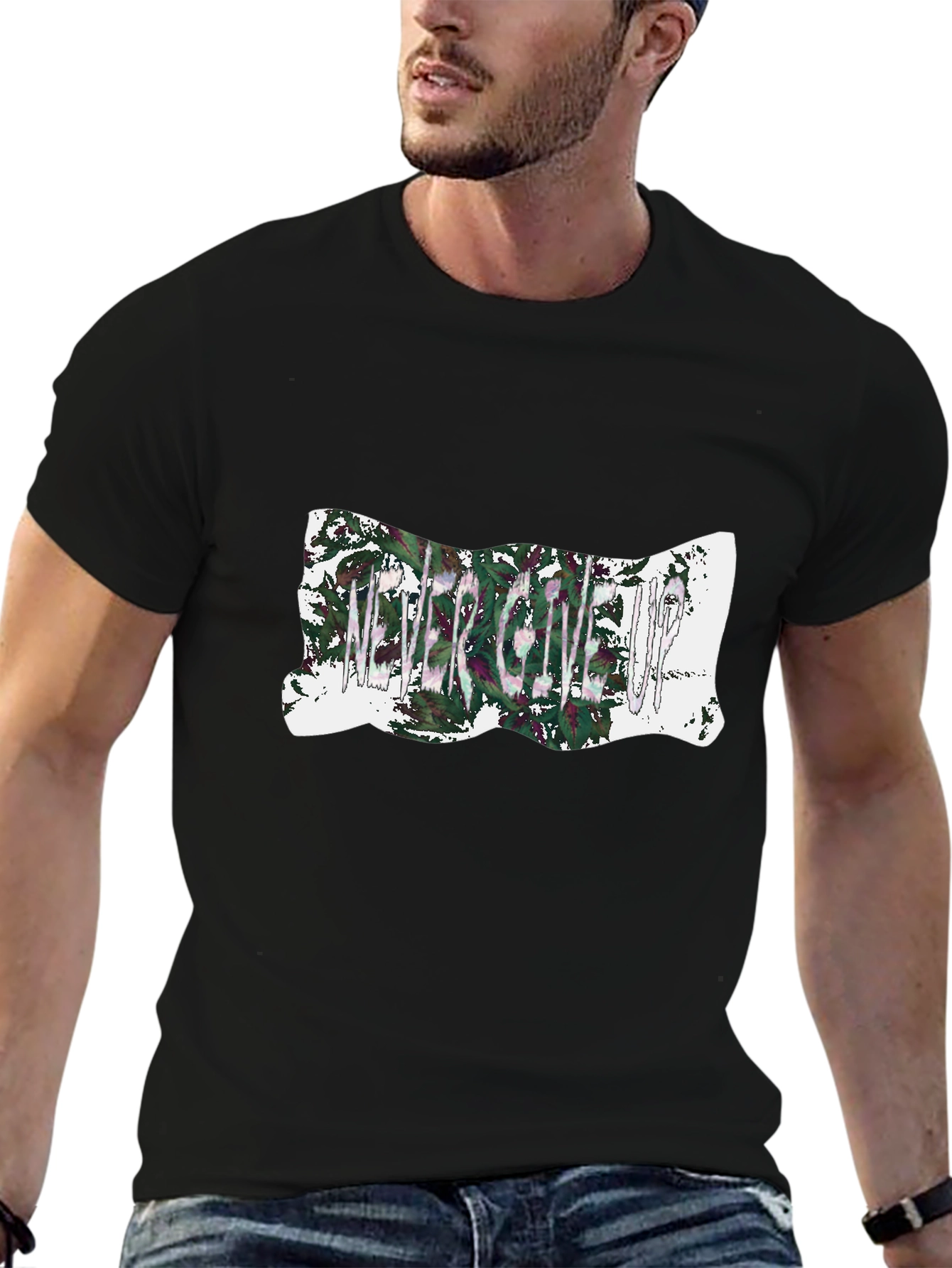 Never Give Up Graphic Tee - Mens Black T-Shirt