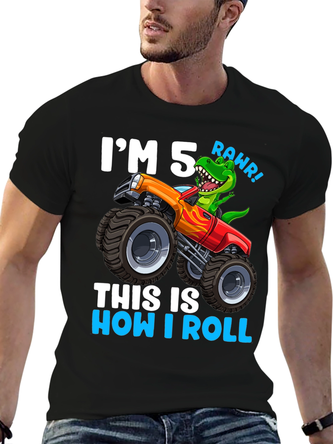 5th Birthday Monster Truck Dinosaur T-Shirt