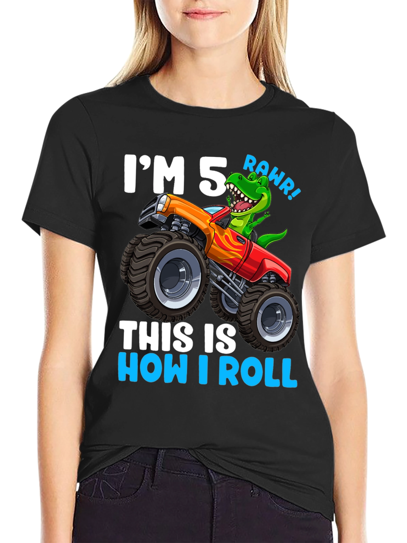 5th Birthday Monster Truck Dinosaur T-Shirt