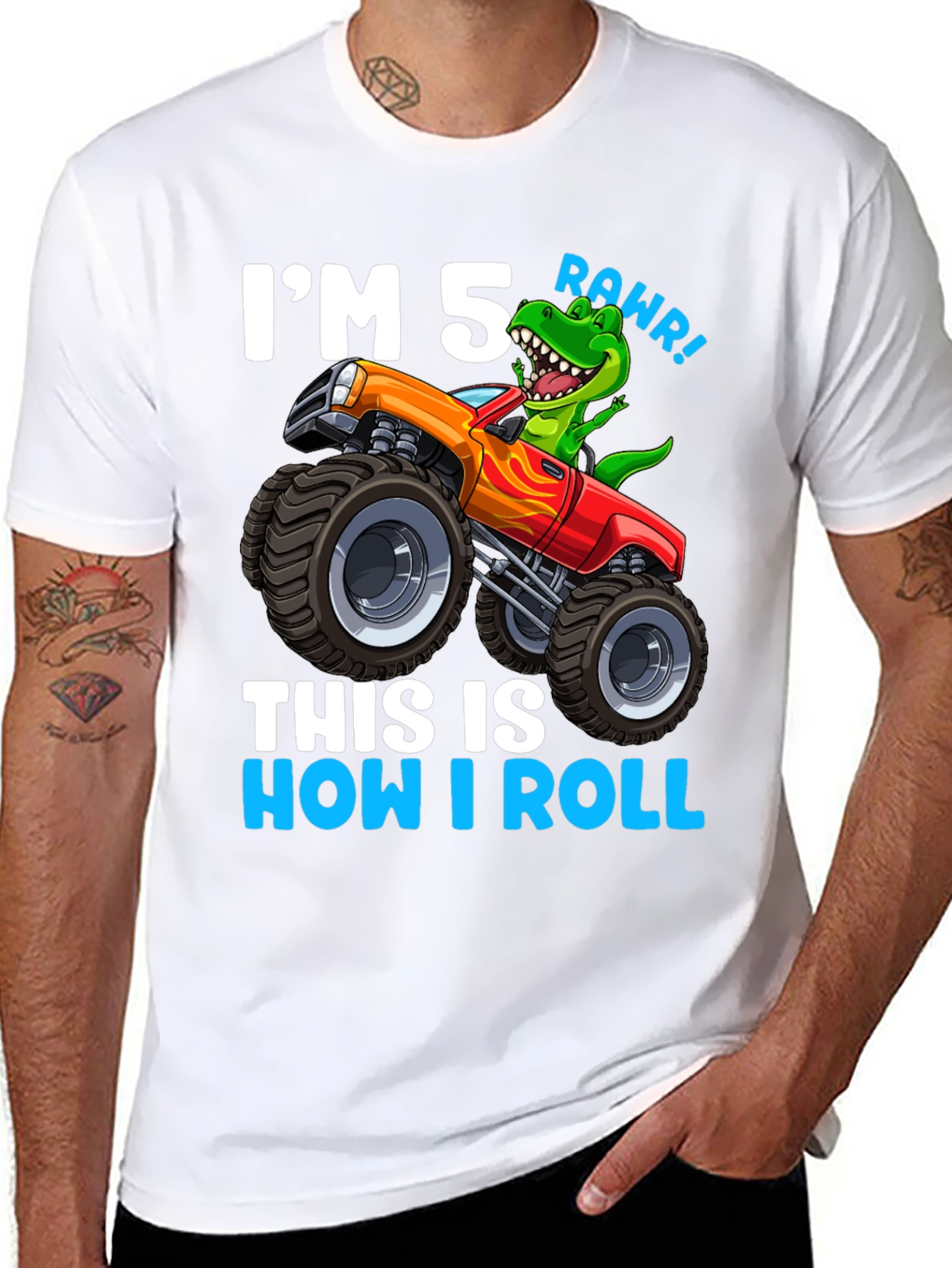 5th Birthday Monster Truck Dinosaur T-Shirt