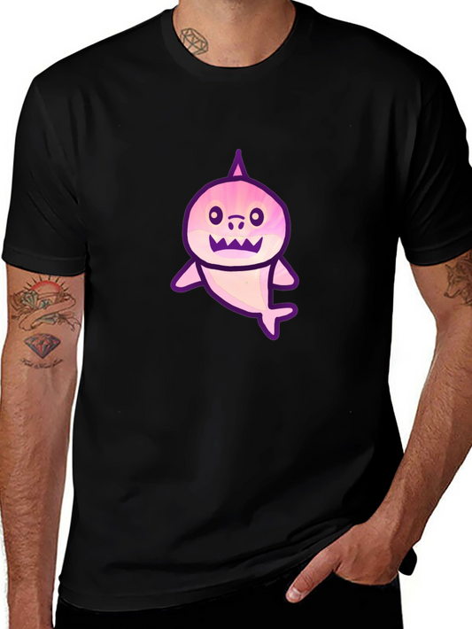 Black T-Shirt with Cartoon Shark Graphic