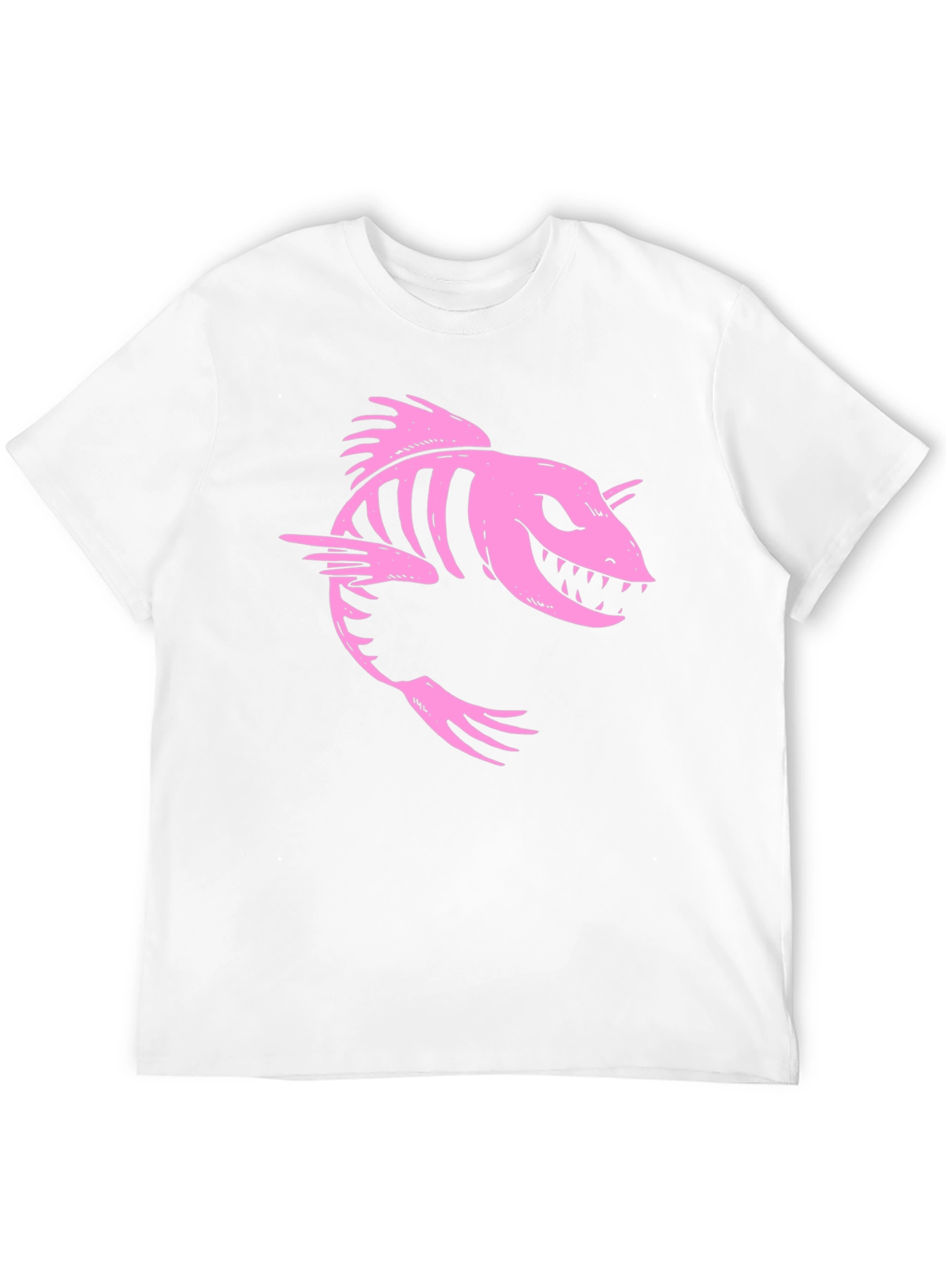 Pink Skeleton Fish Graphic Black T-Shirt
