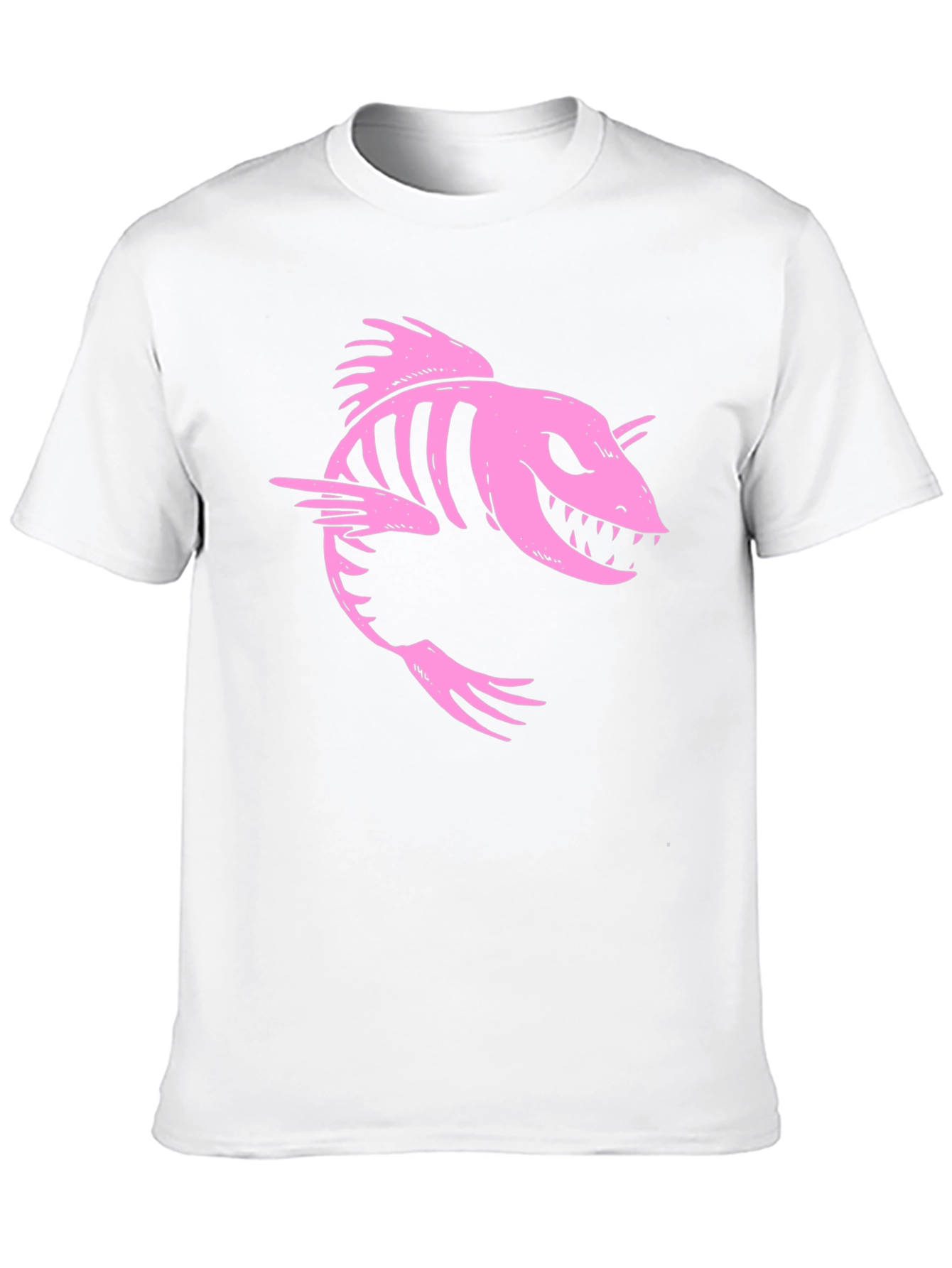 Pink Skeleton Fish Graphic Black T-Shirt