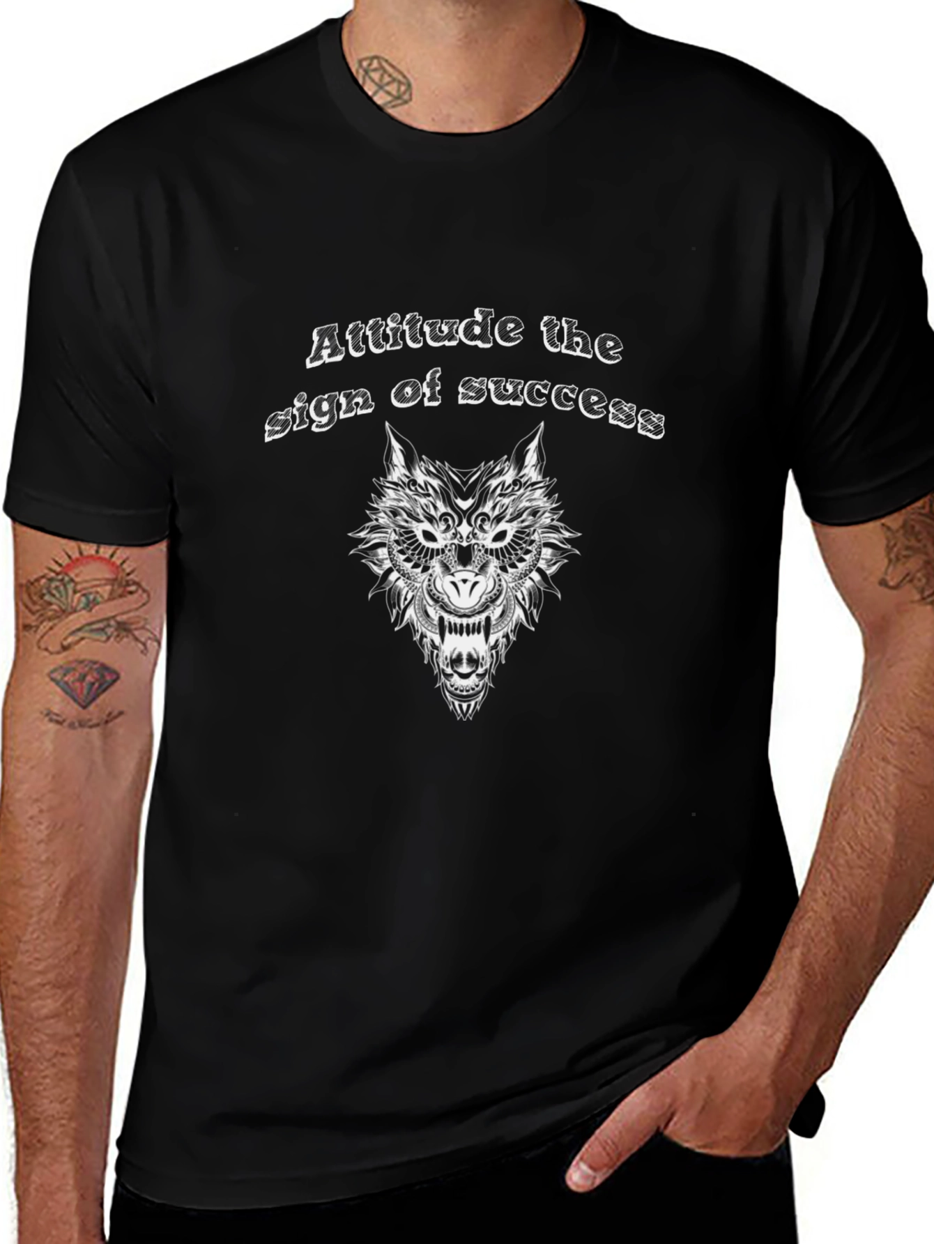 Mens Black Graphic T-Shirt - Wolf Design