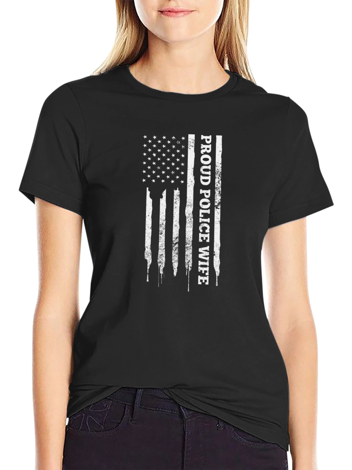 Proud Police Wife American Flag T-Shirt