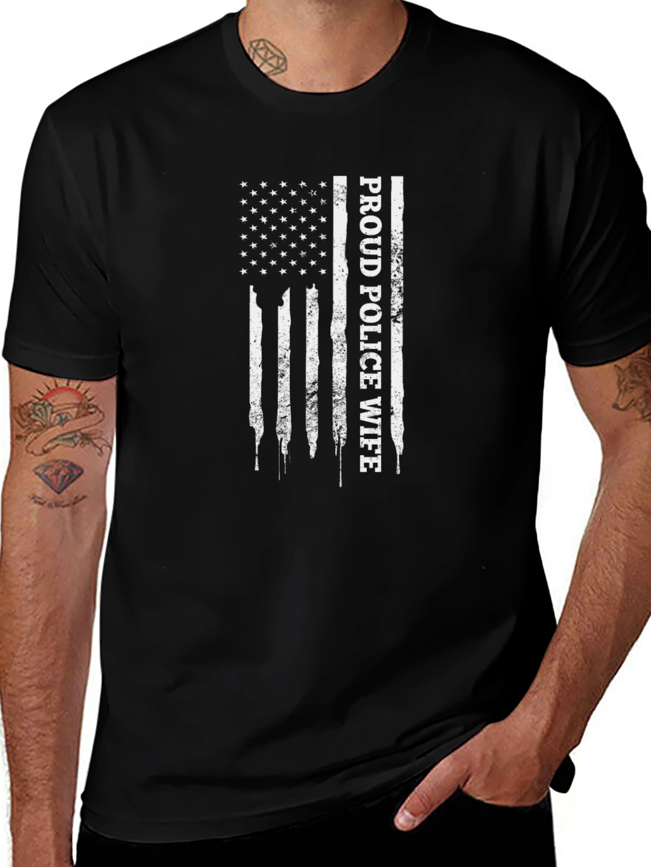 Proud Police Wife American Flag T-Shirt