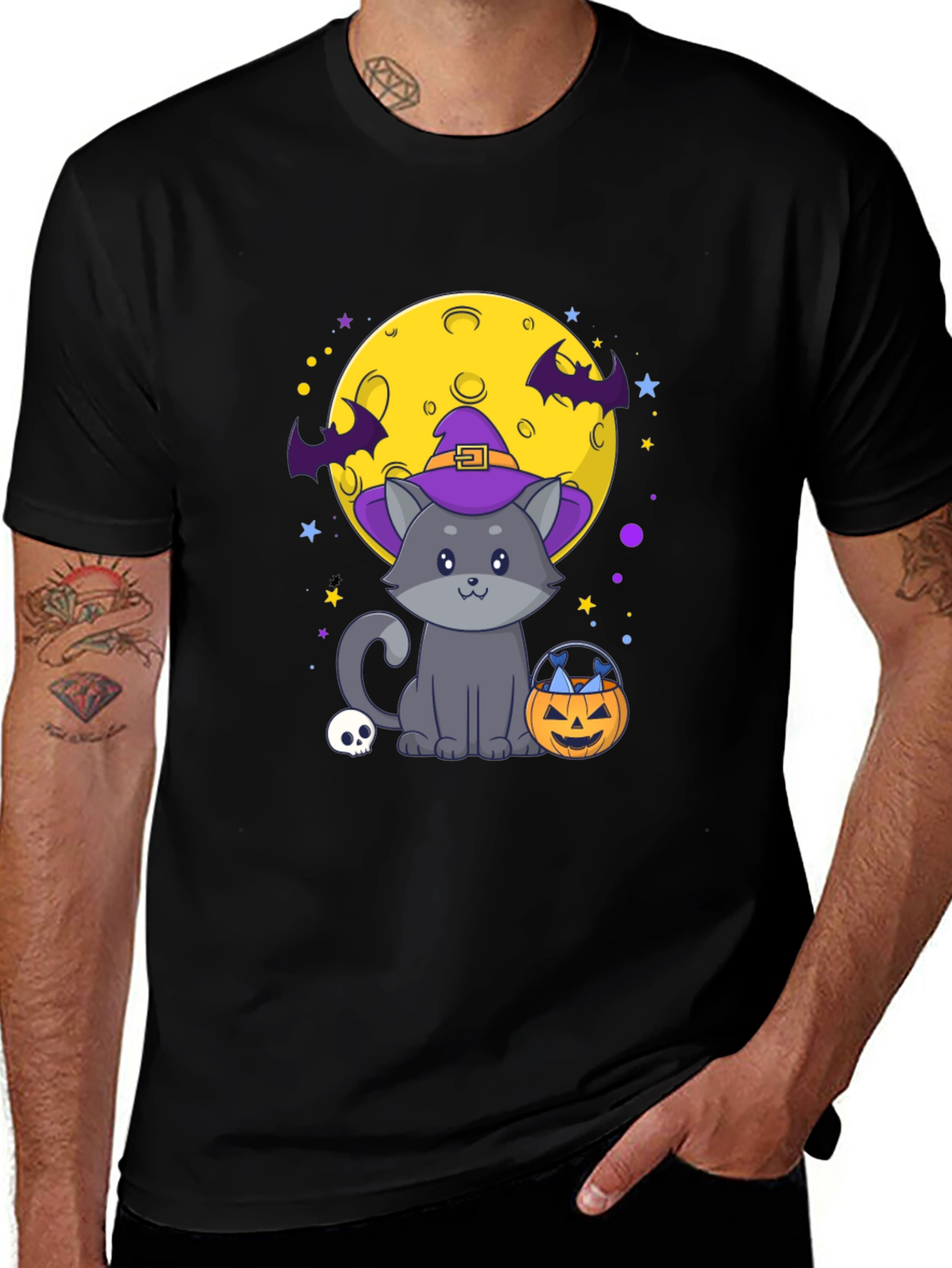 Halloween Cat T-Shirt - Witch Hat Cute Spooky Tee
