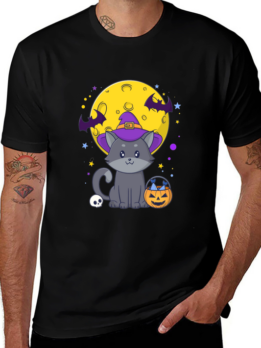 Halloween Cat T-Shirt - Witch Hat Cute Spooky Tee