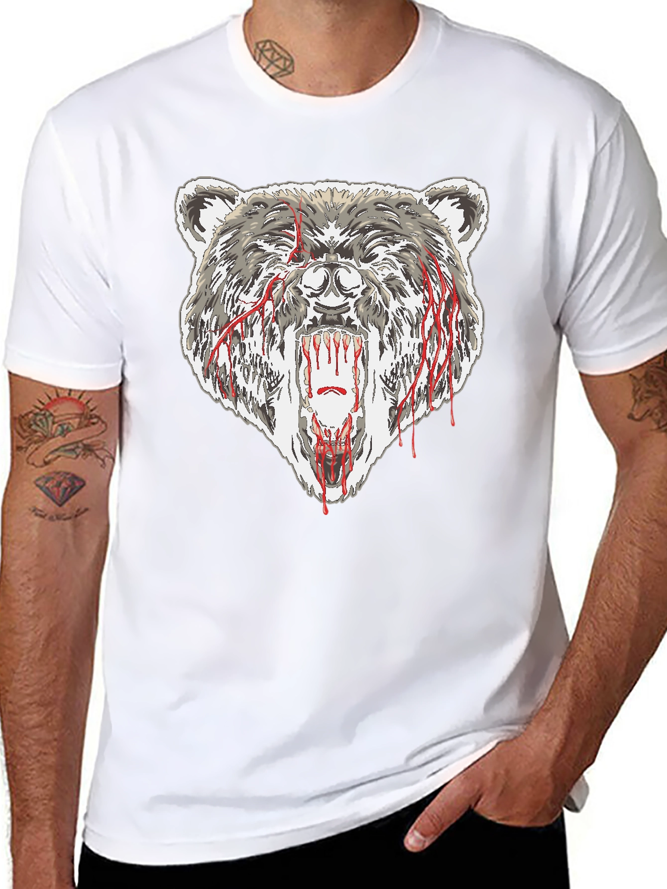 Bear Graphic Tee - Black Cotton T-Shirt