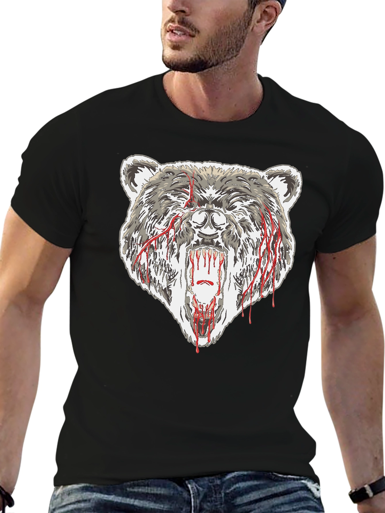 Bear Graphic Tee - Black Cotton T-Shirt