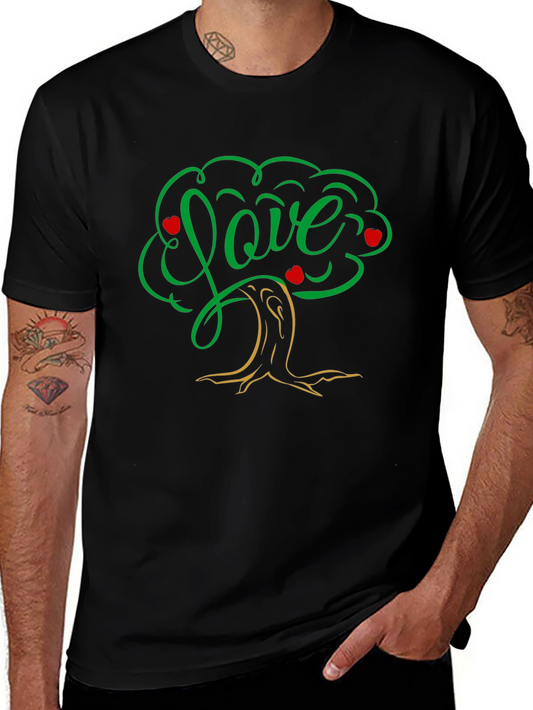Love Tree Black T-Shirt: Heart & Nature Design