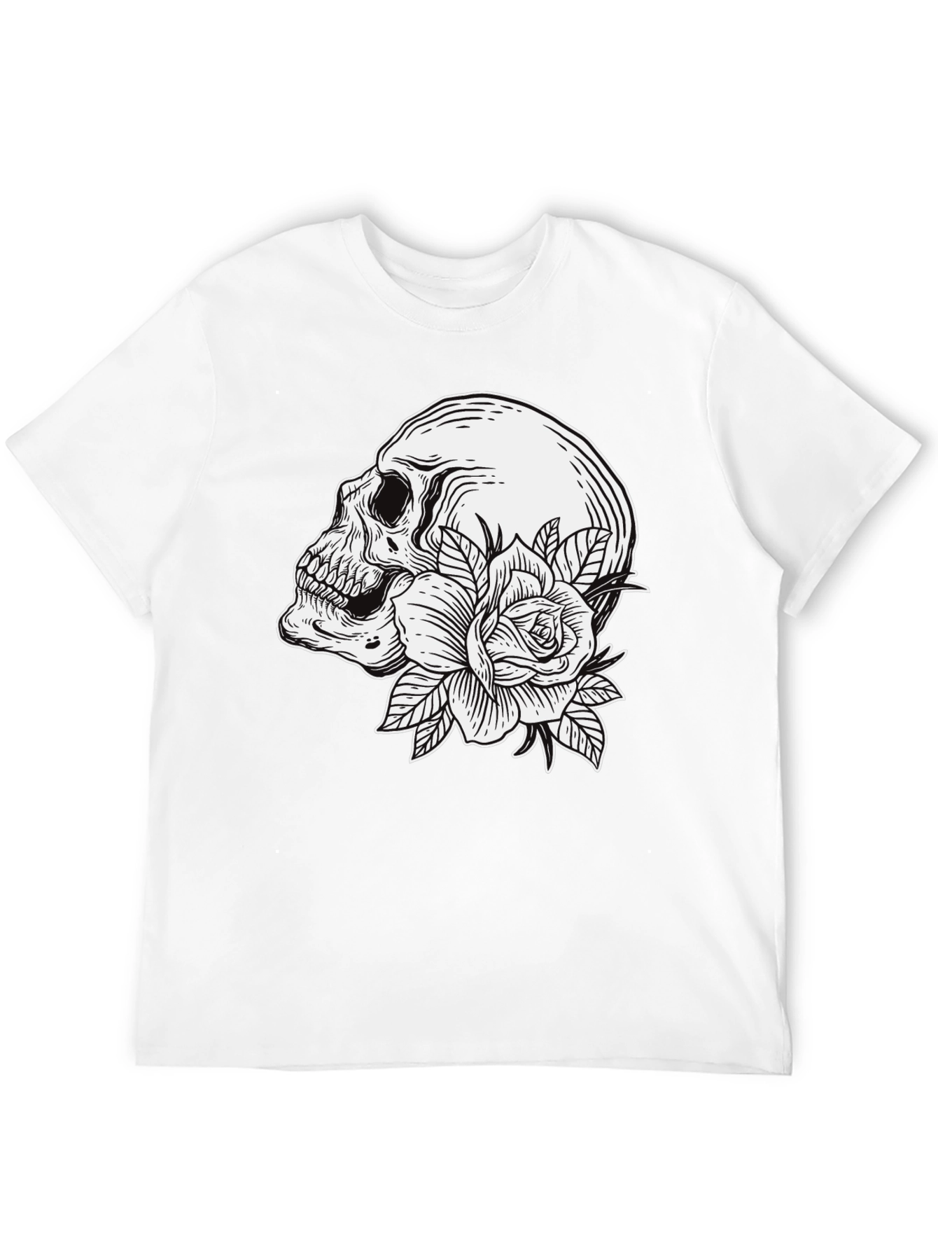 Skull and Rose Graphic T-Shirt - Mens Black Tee
