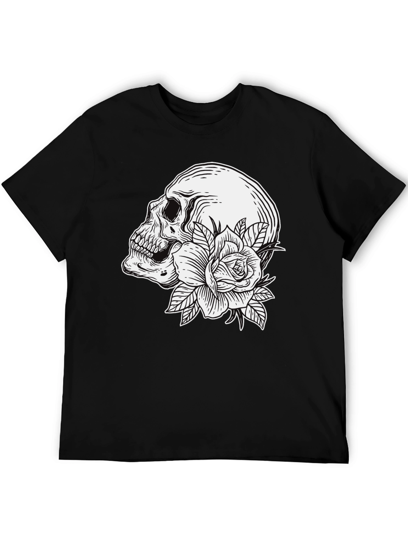 Skull and Rose Graphic T-Shirt - Mens Black Tee