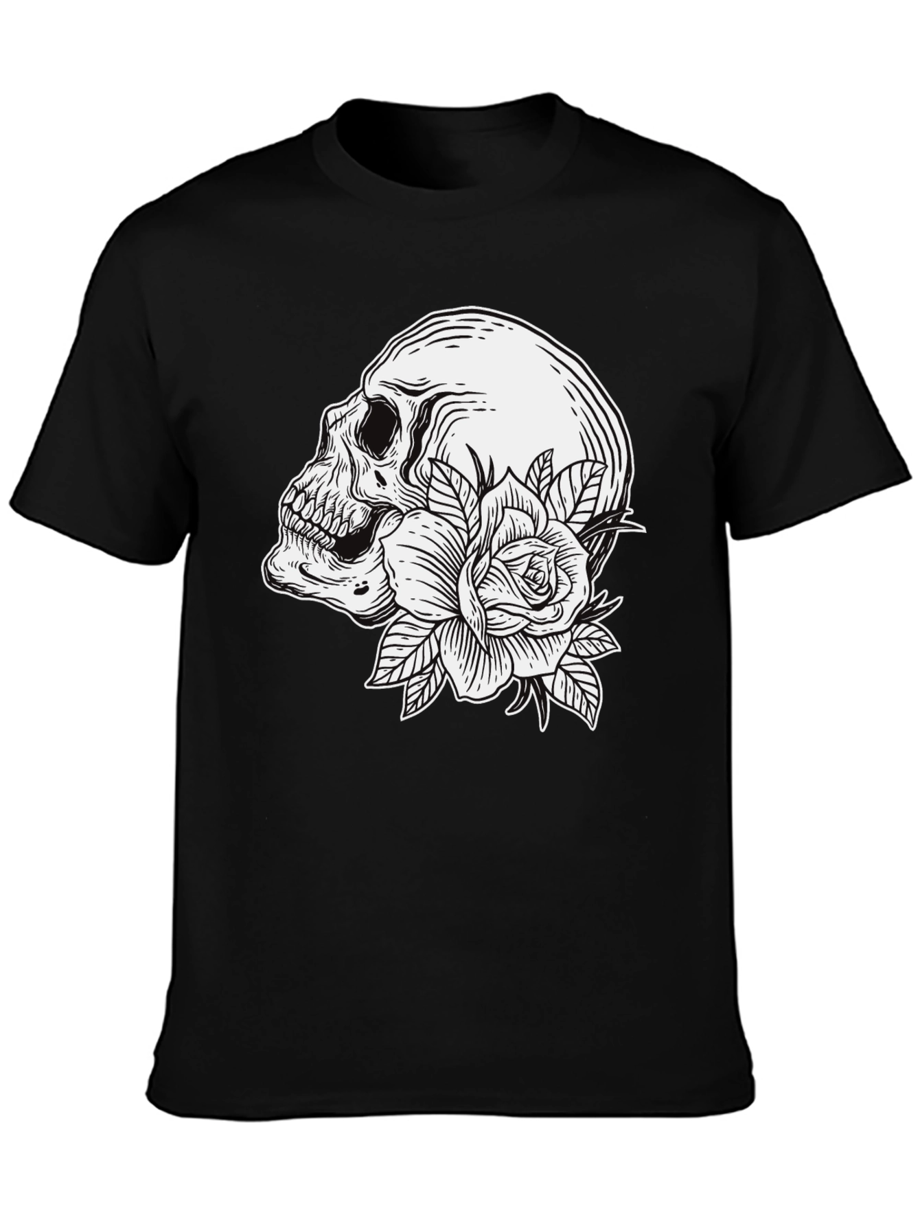 Skull and Rose Graphic T-Shirt - Mens Black Tee