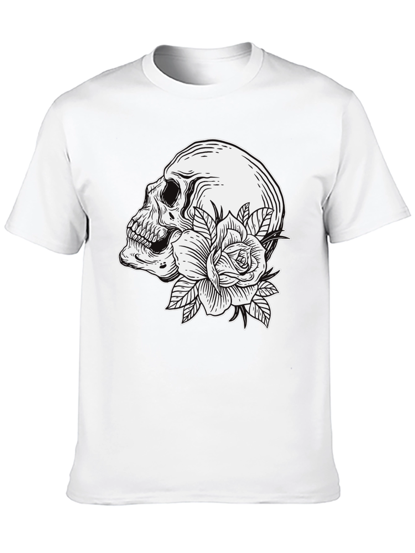 Skull and Rose Graphic T-Shirt - Mens Black Tee
