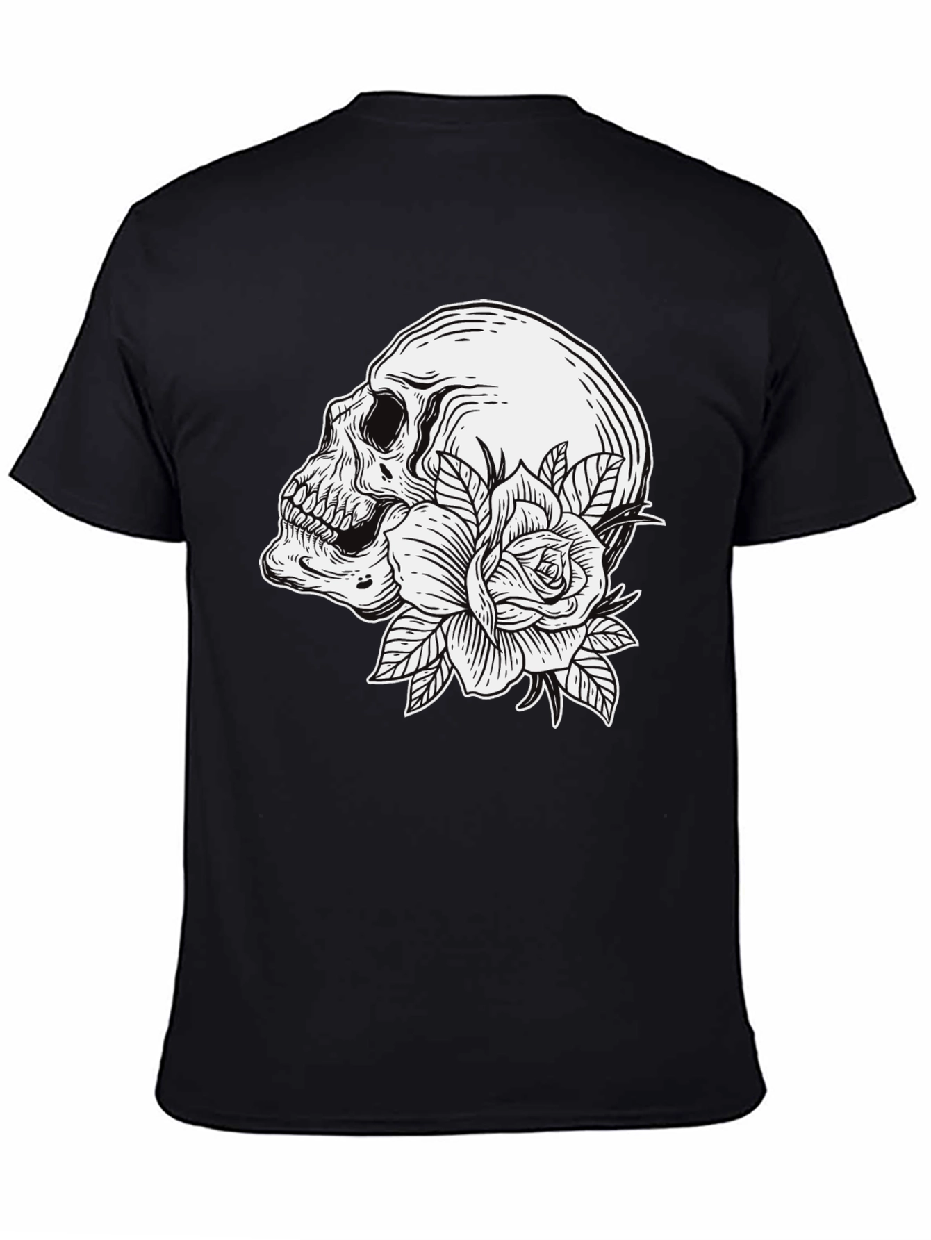 Skull and Rose Graphic T-Shirt - Mens Black Tee