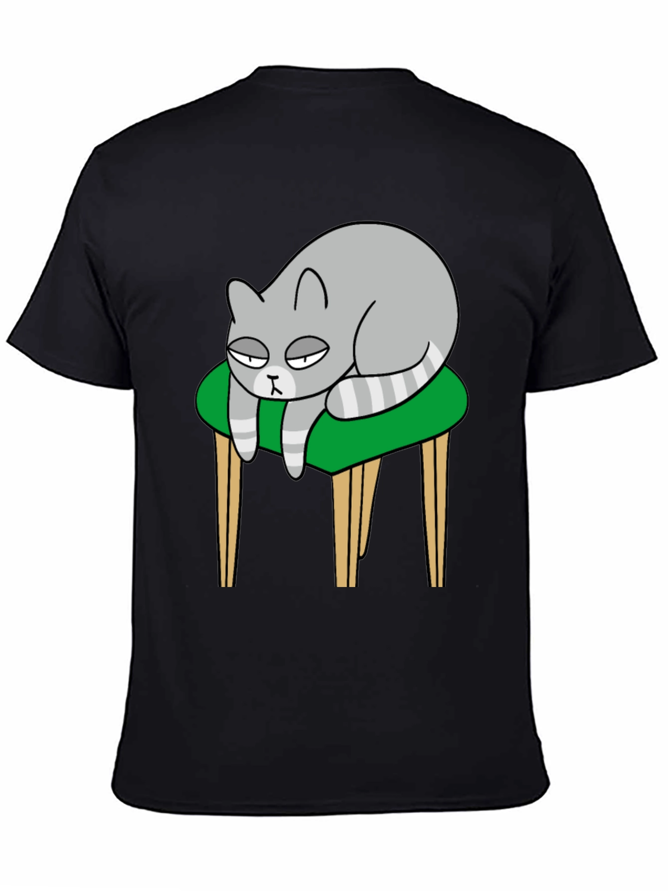 Lazy Cat on Stool T-Shirt - Black Cotton Tee