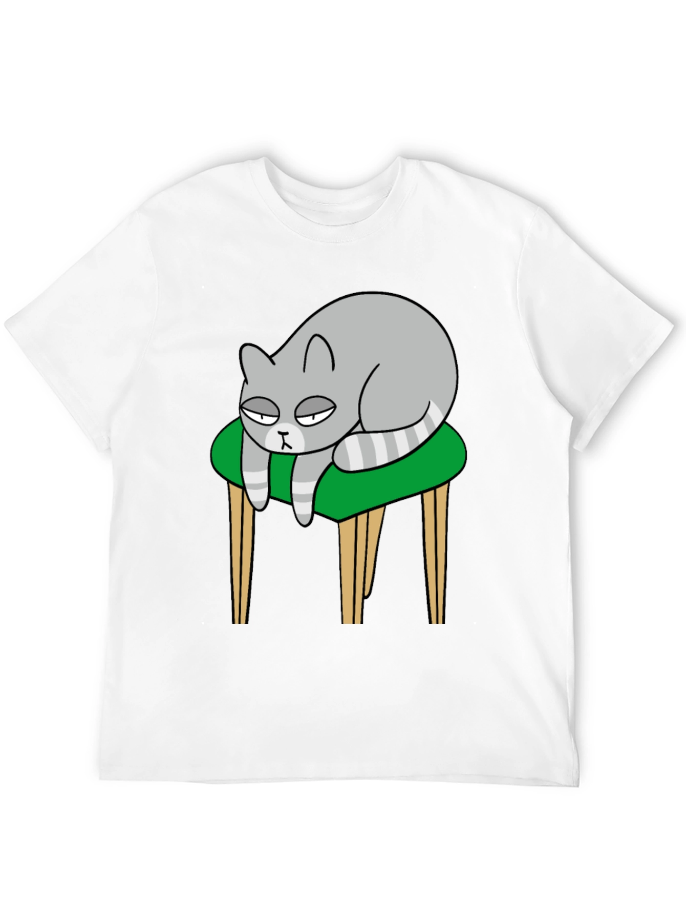 Lazy Cat on Stool T-Shirt - Black Cotton Tee