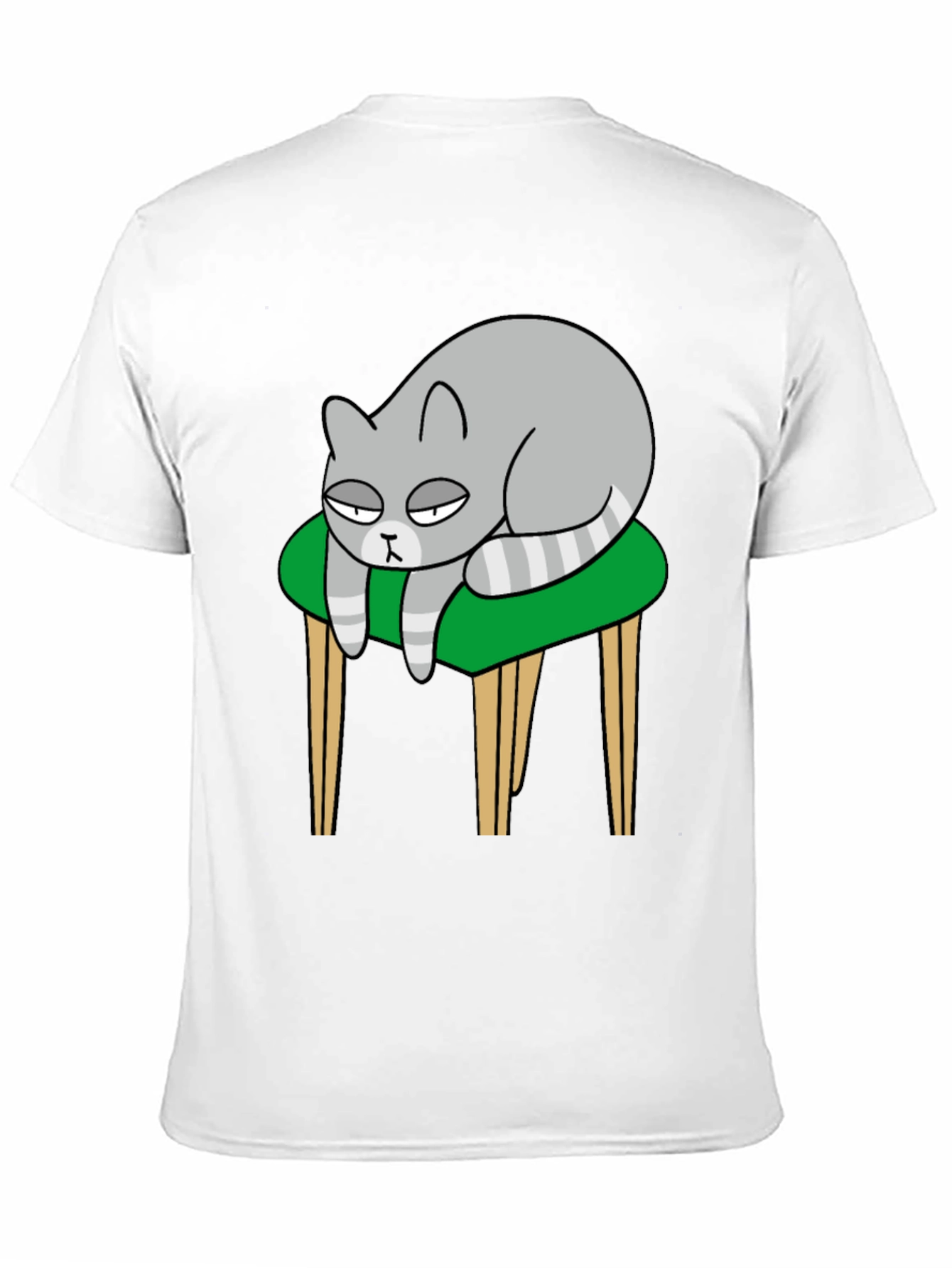 Lazy Cat on Stool T-Shirt - Black Cotton Tee