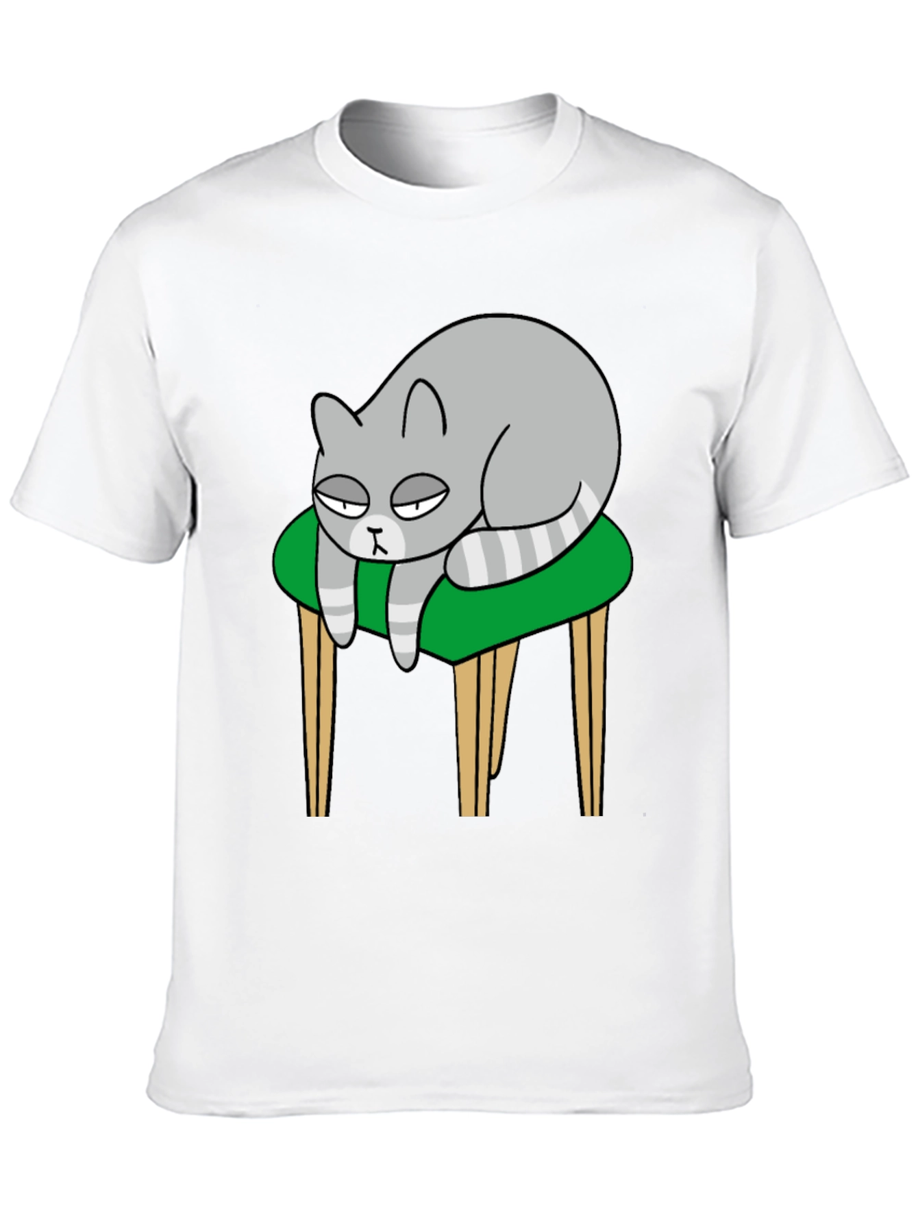 Lazy Cat on Stool T-Shirt - Black Cotton Tee