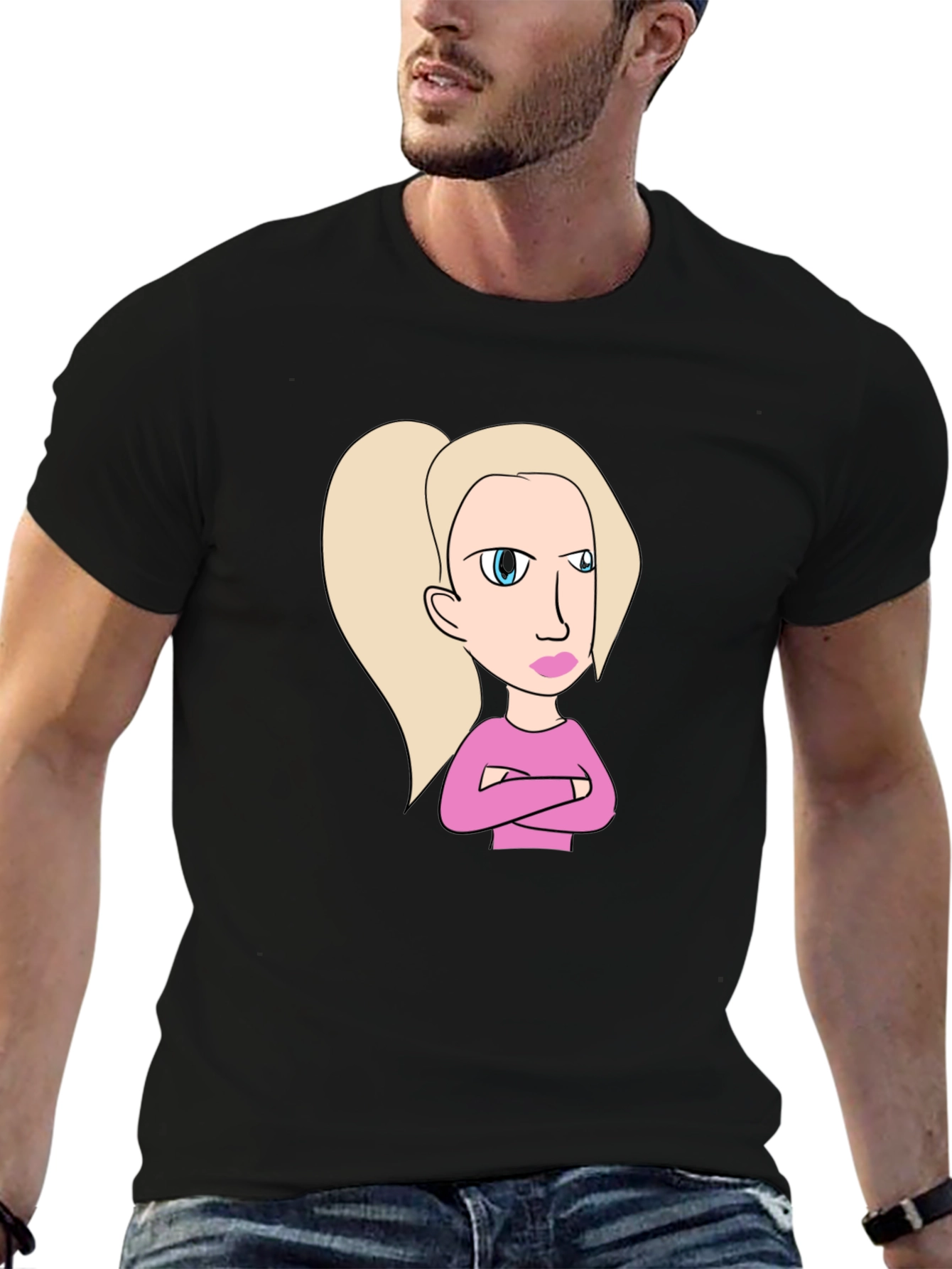 Sassy Cartoon Character Graphic Tee - Black
