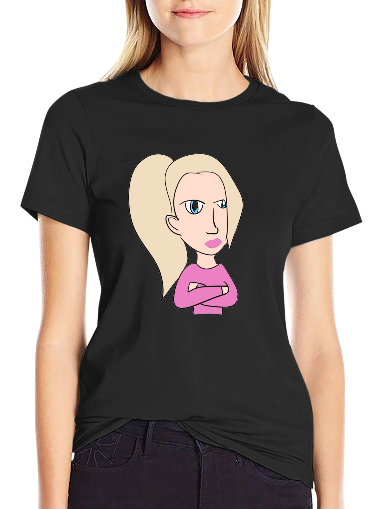 Sassy Cartoon Character Graphic Tee - Black