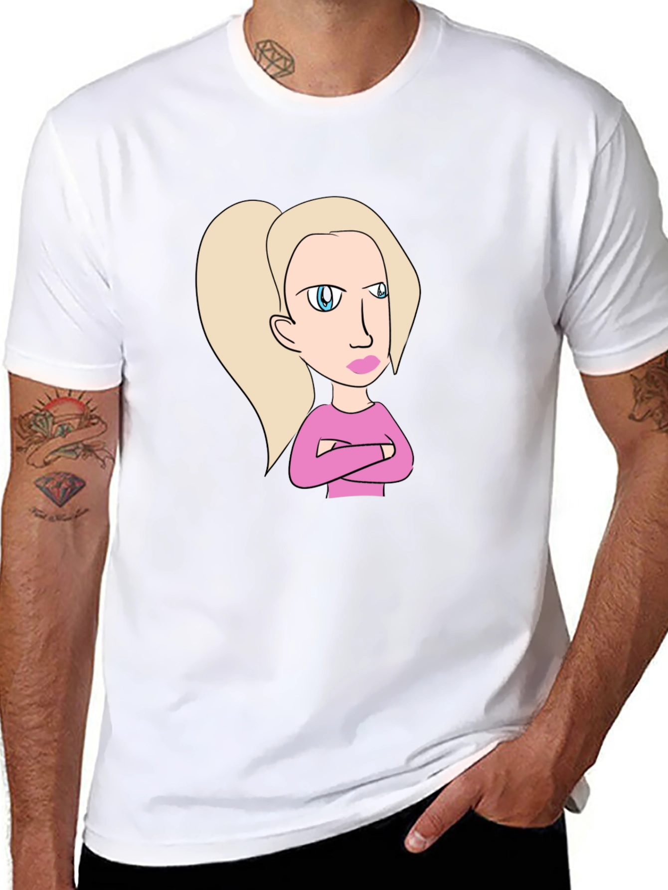 Sassy Cartoon Character Graphic Tee - Black