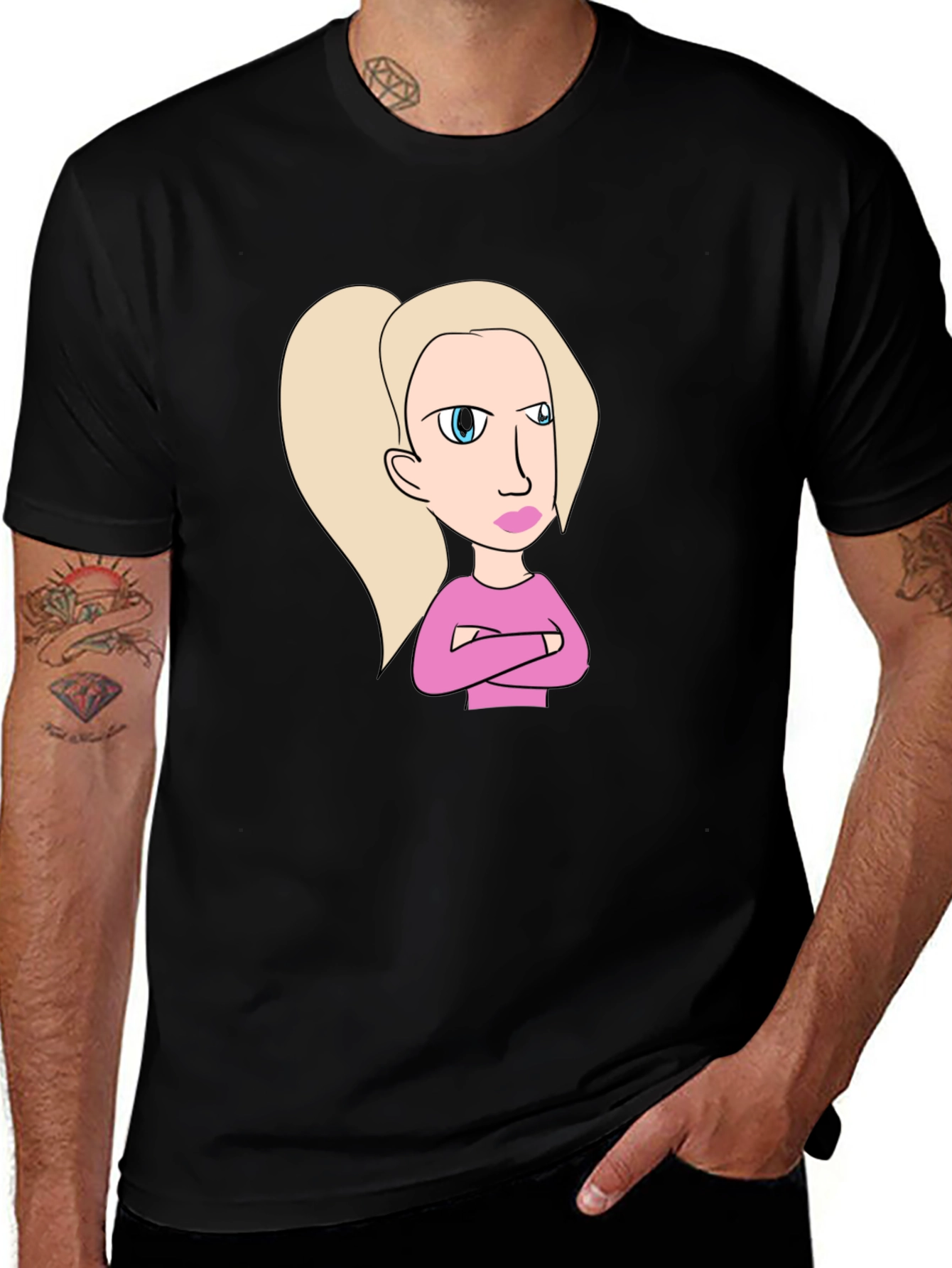 Sassy Cartoon Character Graphic Tee - Black