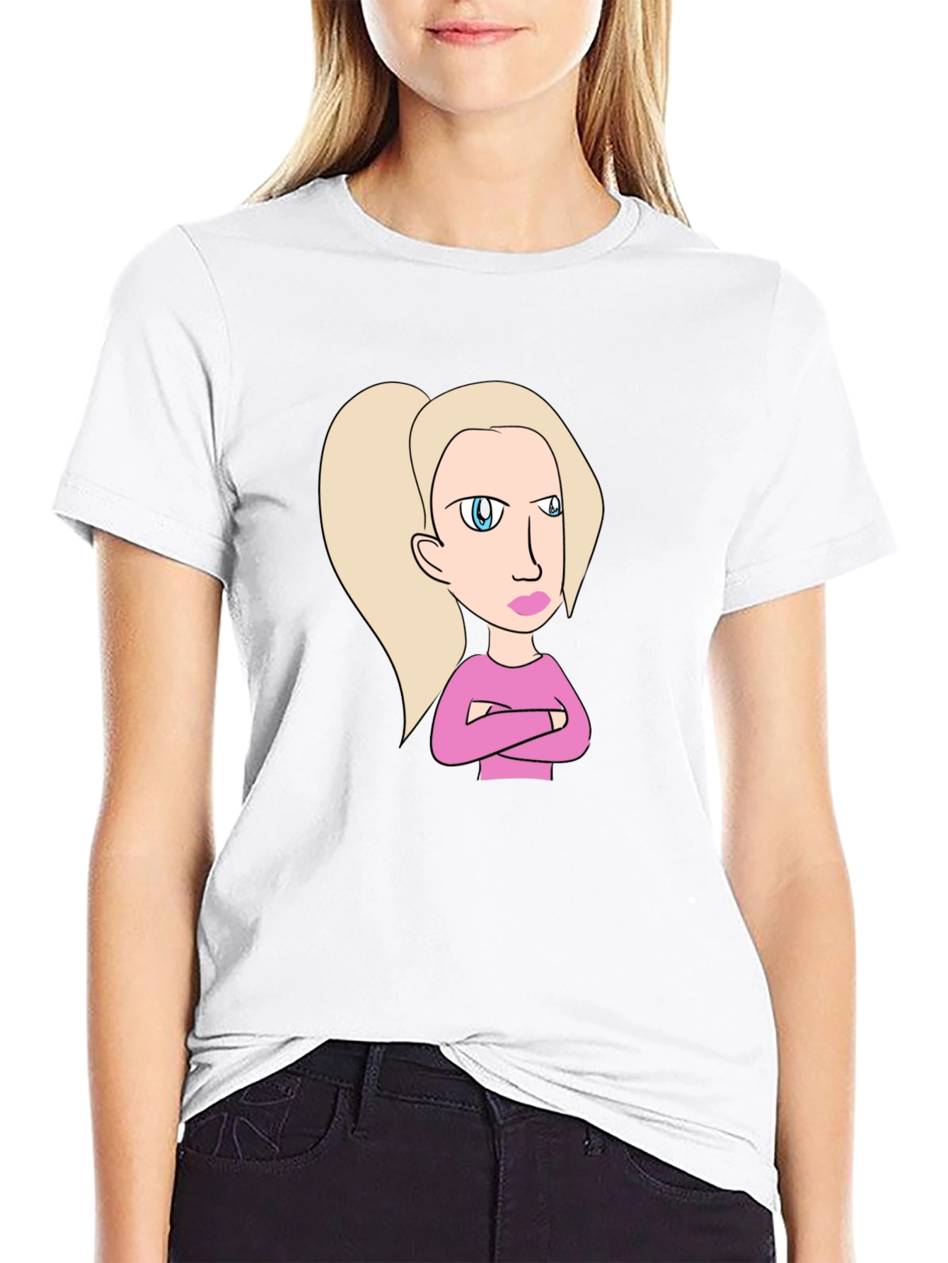 Sassy Cartoon Character Graphic Tee - Black