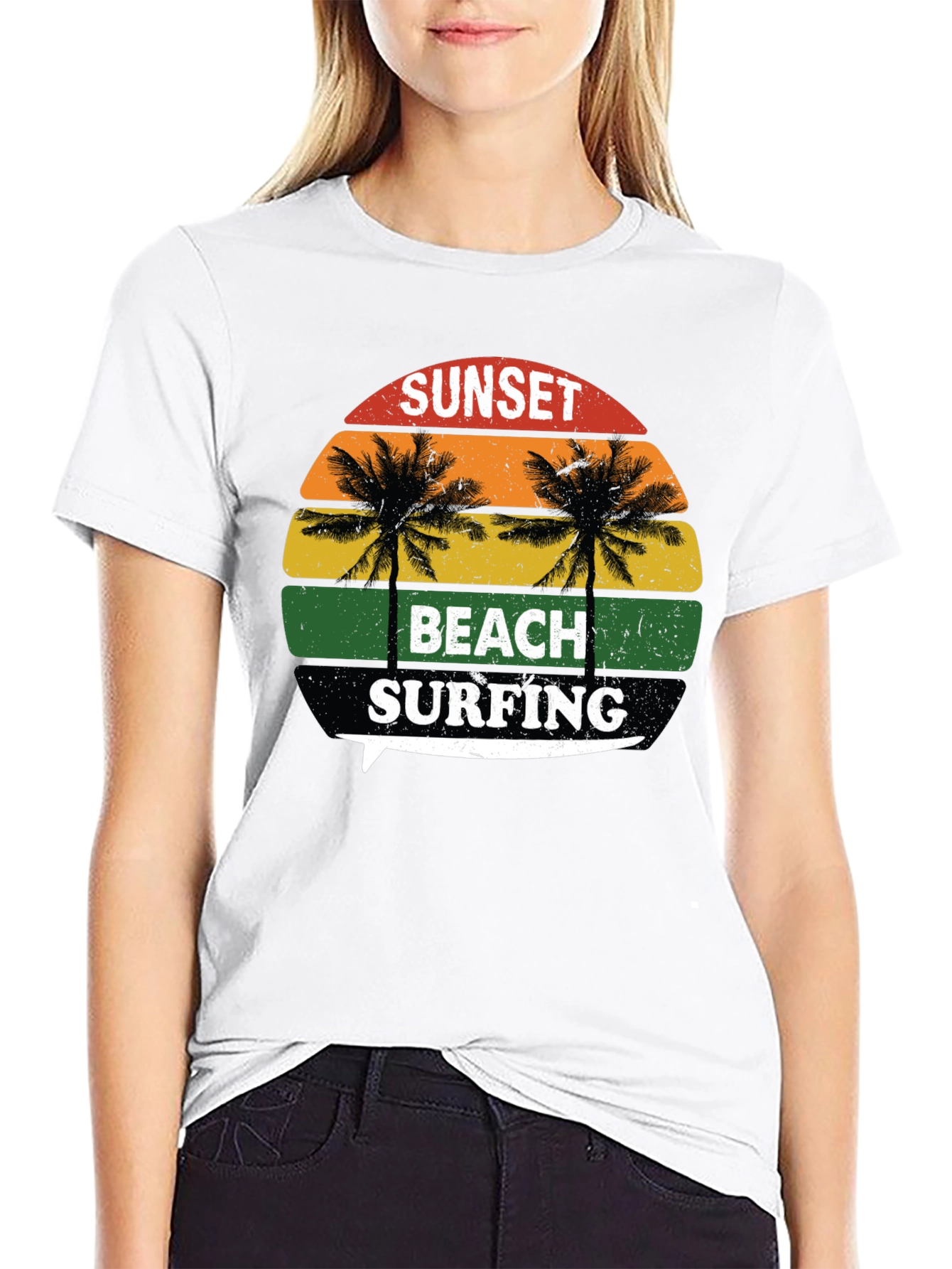 Sunset Beach Surfing Graphic T-Shirt
