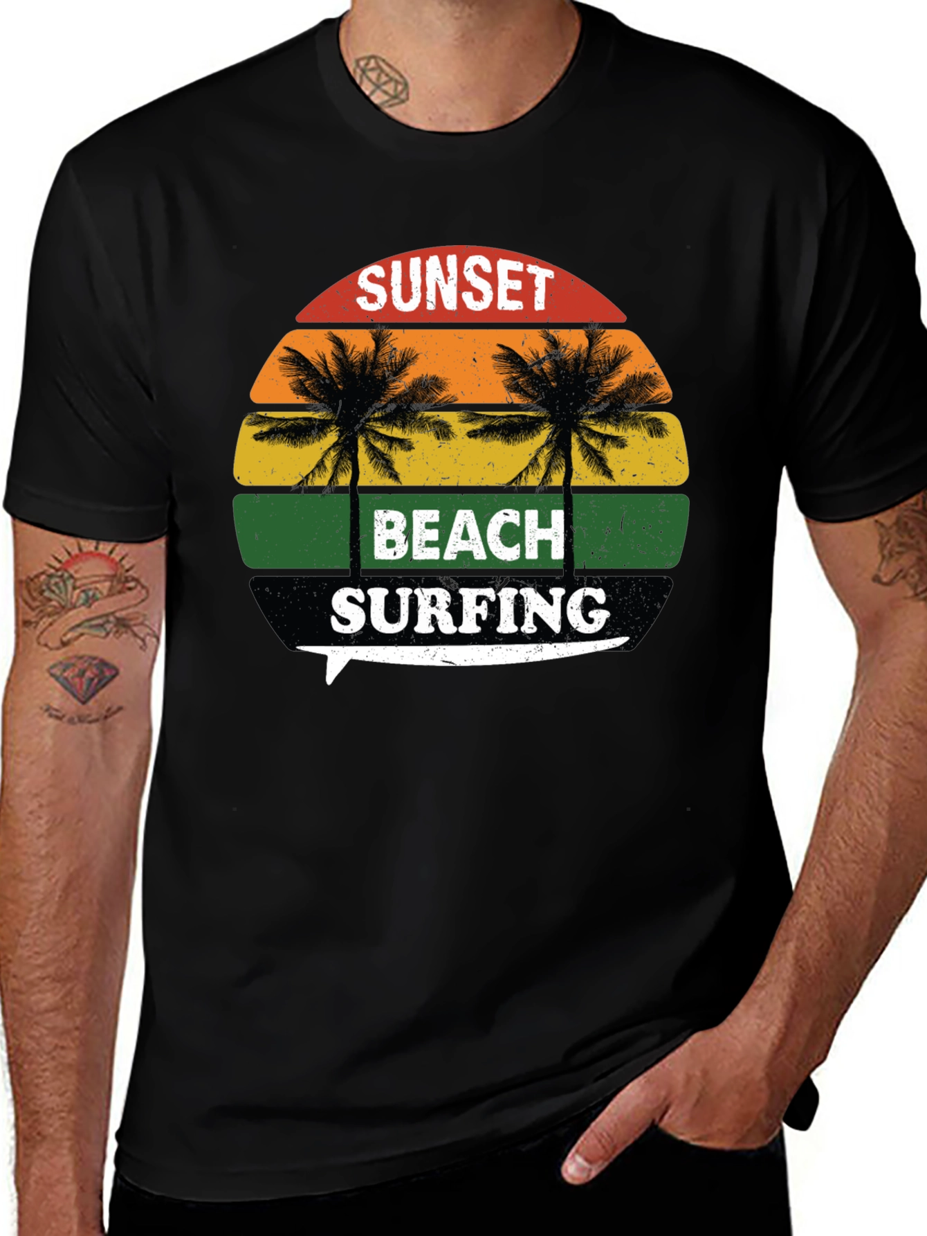 Sunset Beach Surfing Graphic T-Shirt