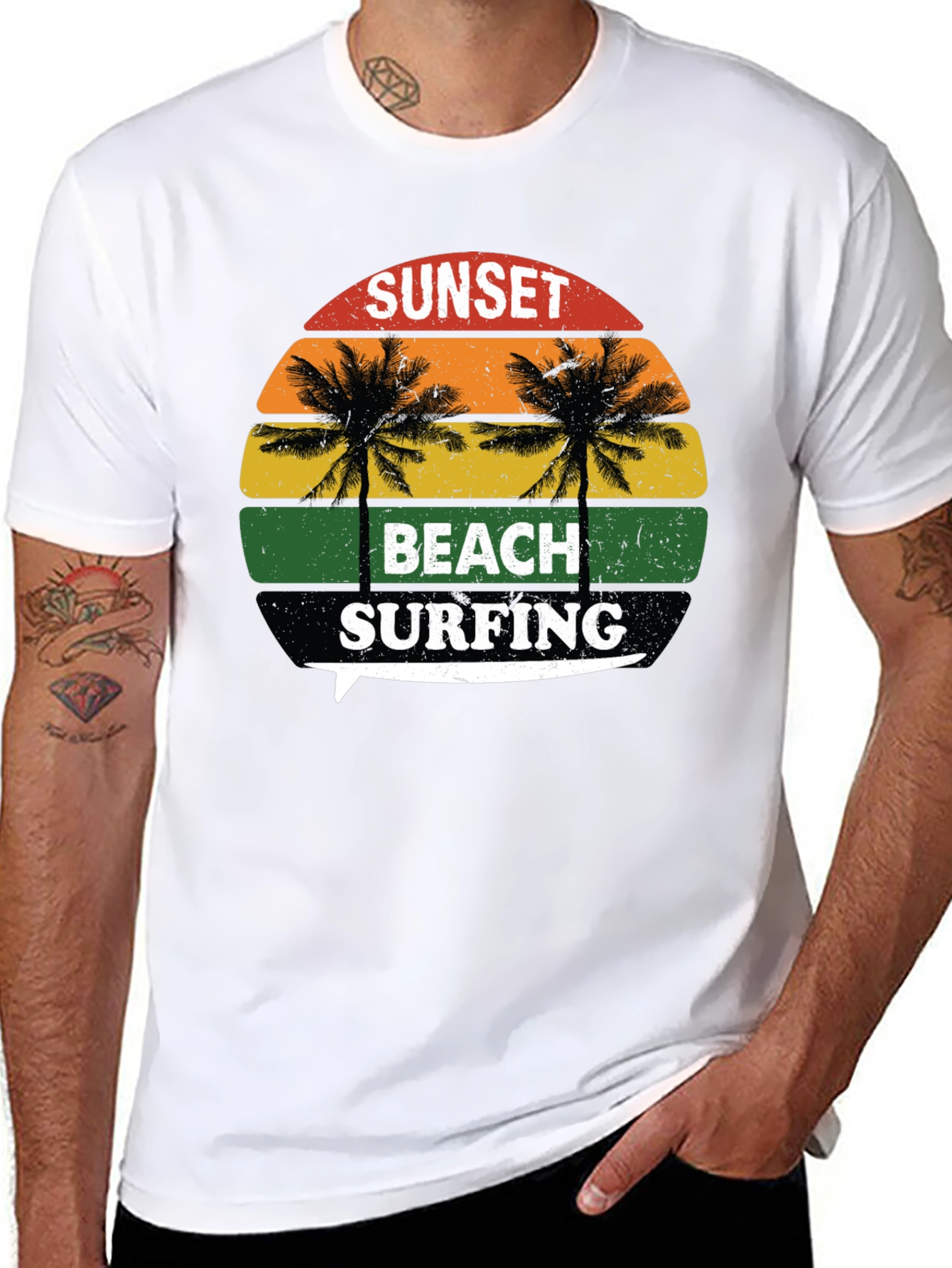 Sunset Beach Surfing Graphic T-Shirt