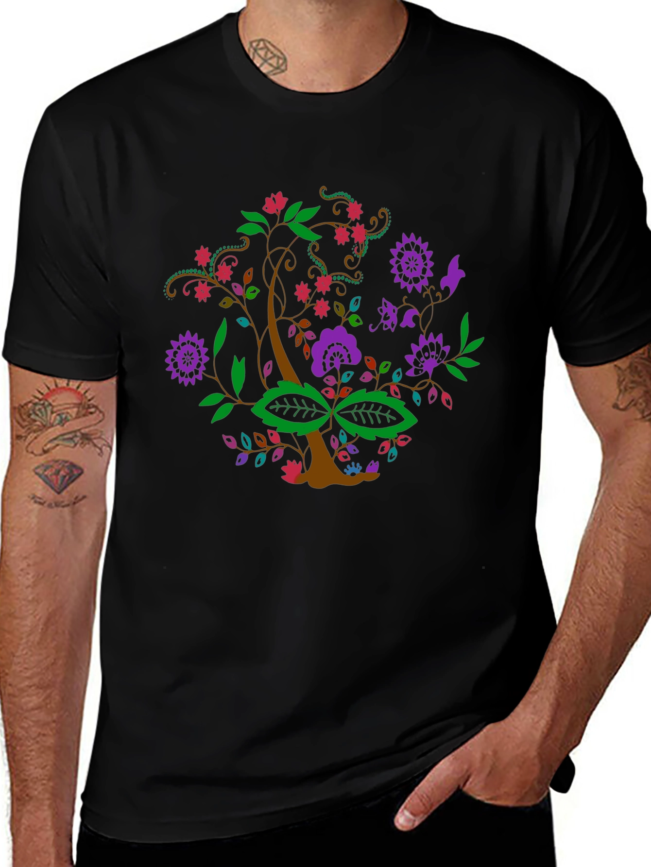Floral Tree Graphic Tee - Black