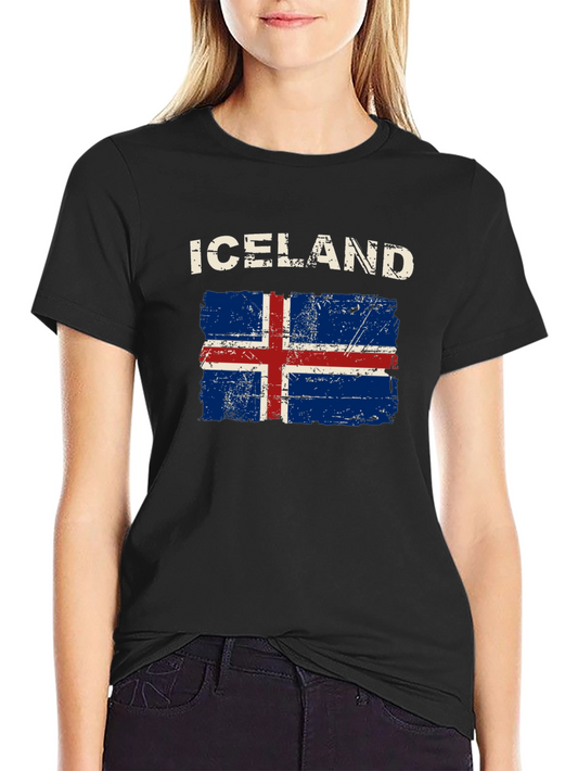 Iceland Flag Distressed T-Shirt - Black