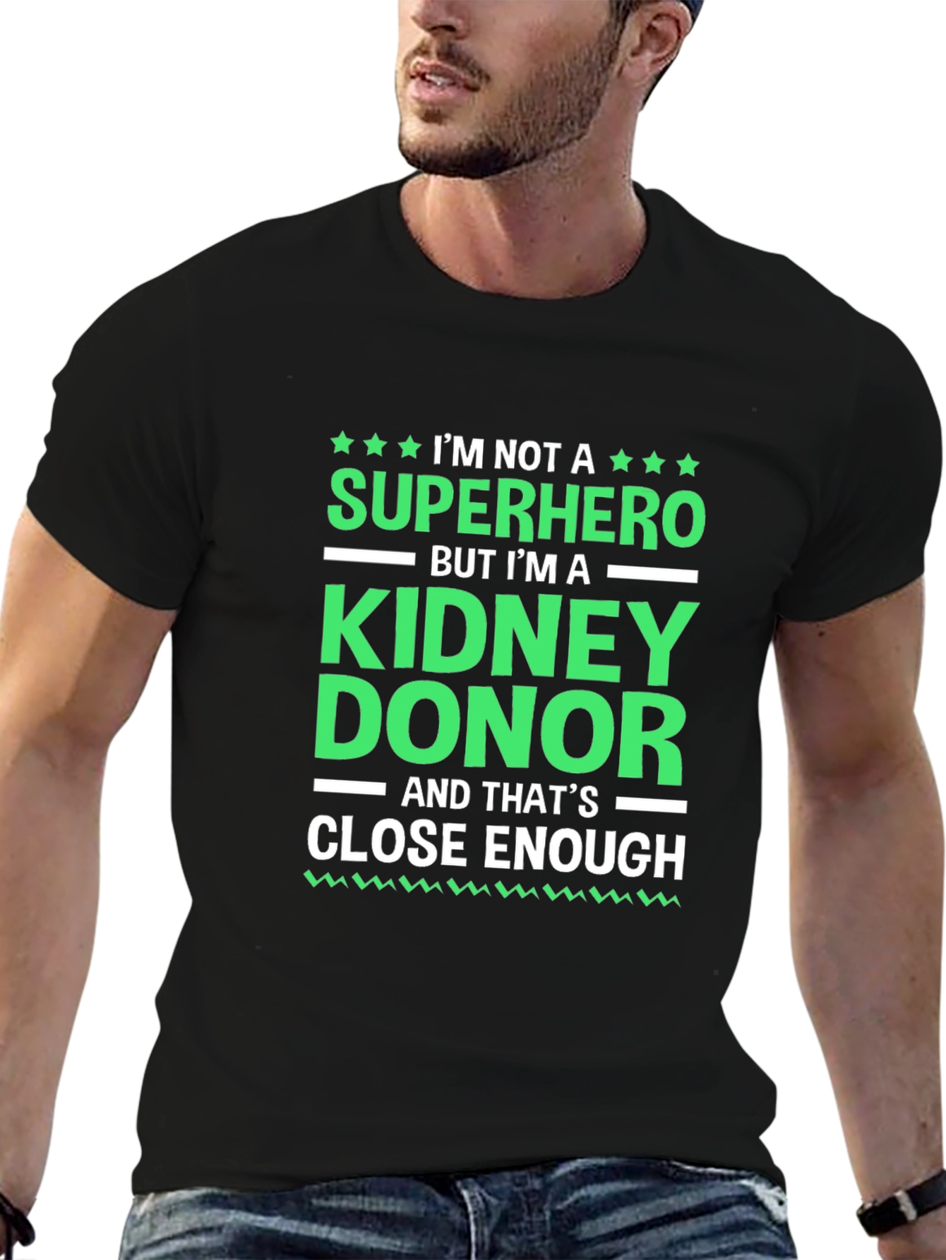 Kidney Donor Superhero T-Shirt - Black Cotton Tee