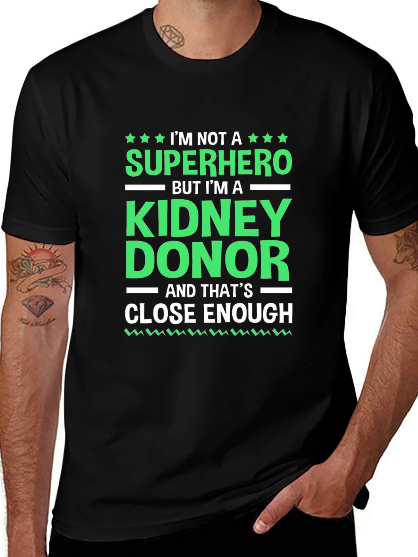 Kidney Donor Superhero T-Shirt - Black Cotton Tee