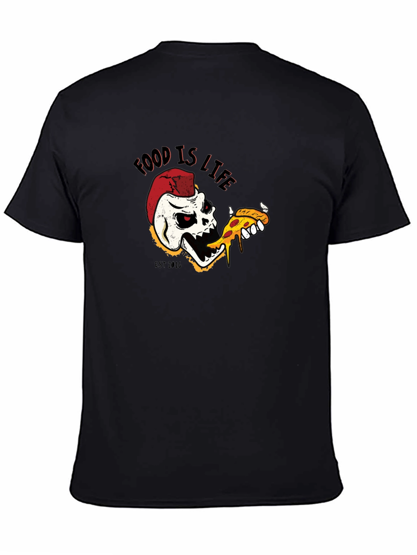 Food is Life Skull Pizza T-Shirt - Black