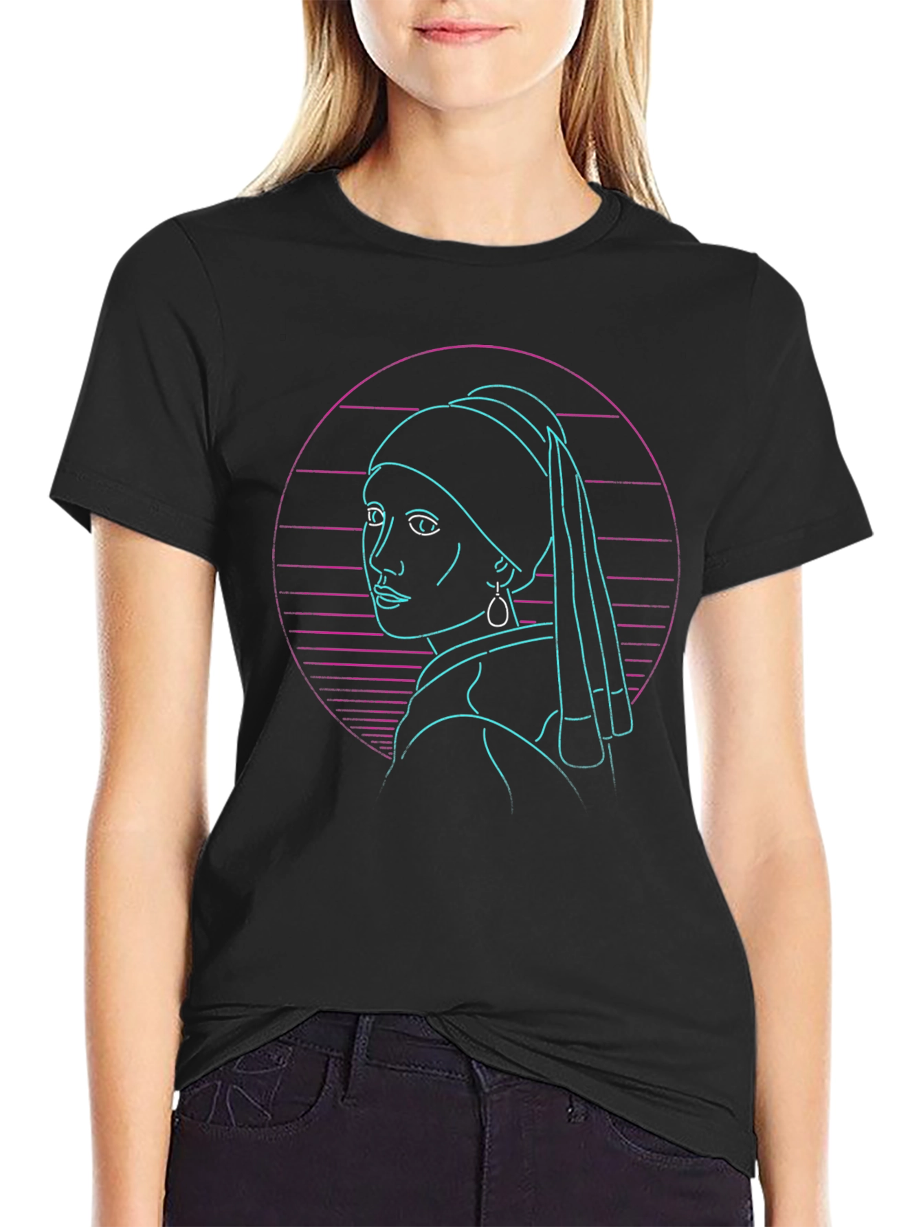 Retro Cyberpunk Girl with Pearl Earring T-Shirt