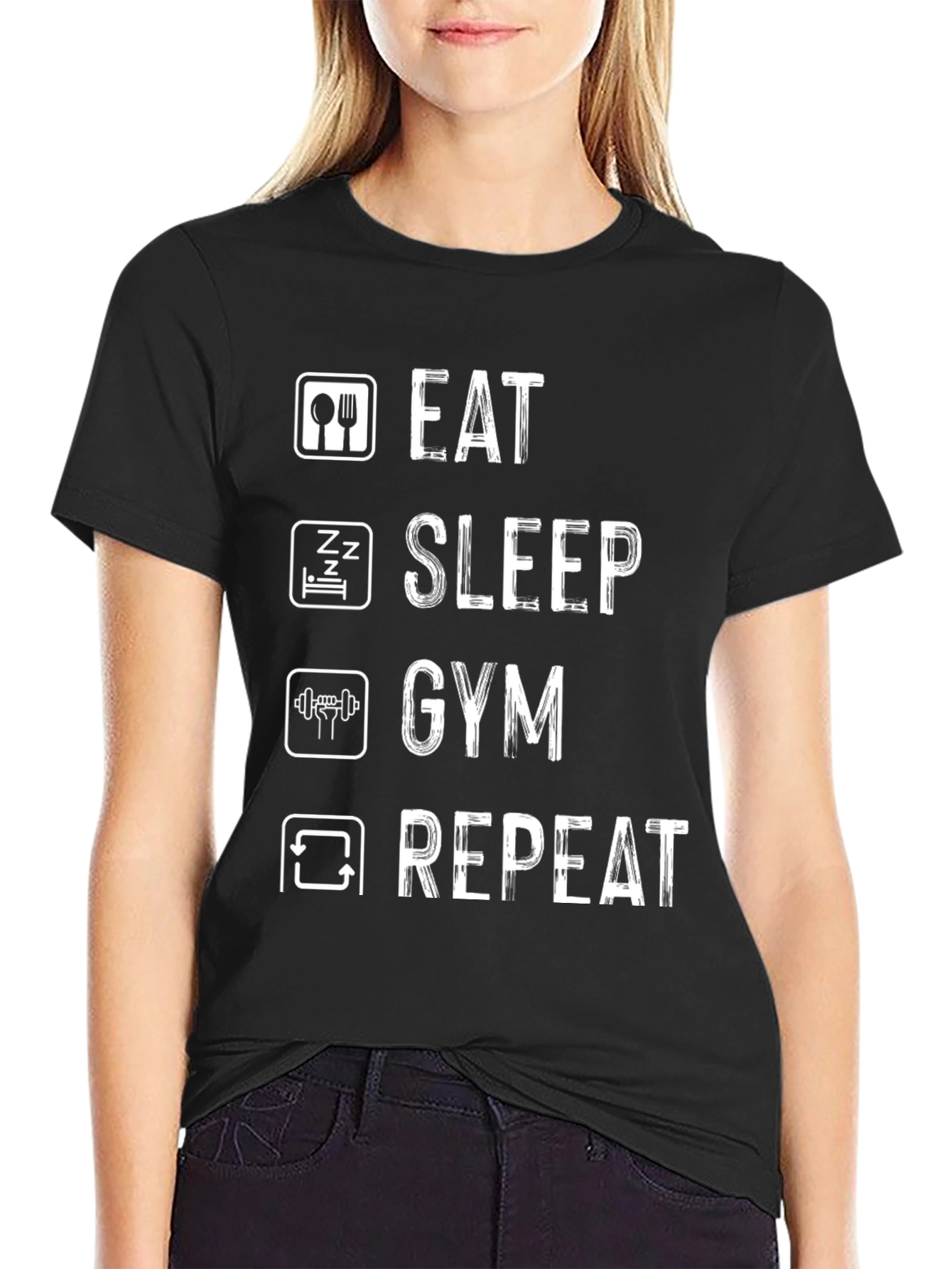 Eat Sleep Gym Repeat Black Graphic T-Shirt